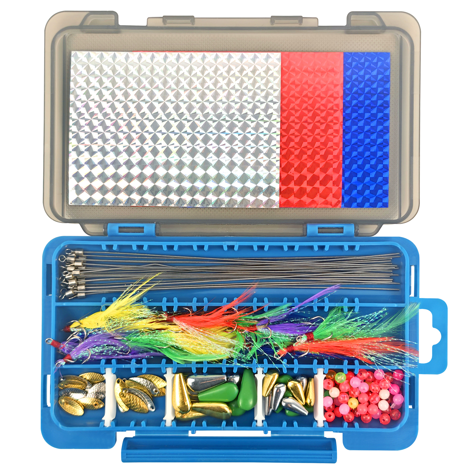 FREE FISHER 143pcs Fishing Spinnerbaits DIY Kit Metal Sequins Feather Treble Hooks Sinkers Beads Making Spinner Lure Accessories Box for Bass Trout