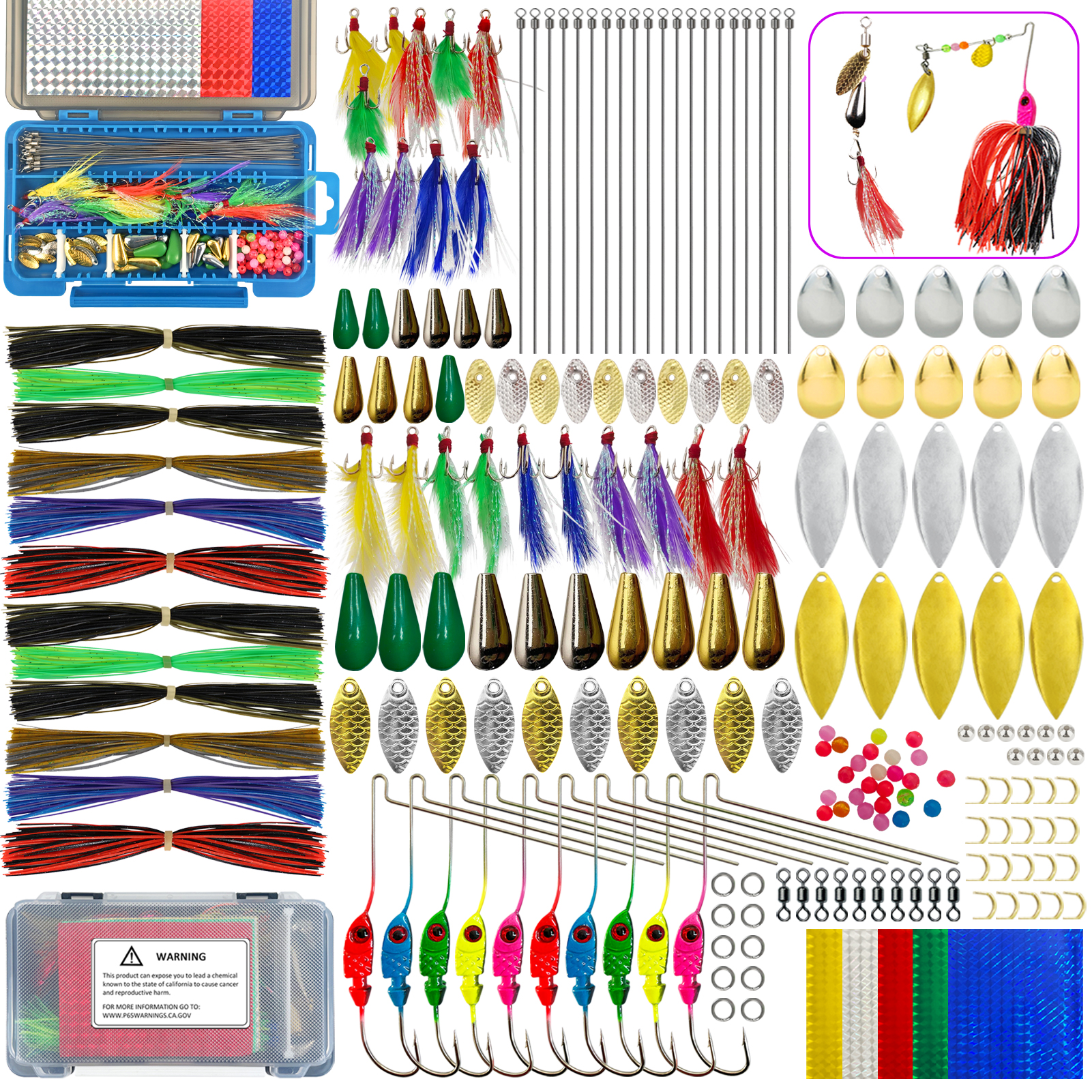 FREE FISHER 288pcs/Lot Spinnerbaits Material DIY Kit,Fishing Metal Sequins,Buzzbaits Rubber Skirts,Bass/Carp Fishing Accessories