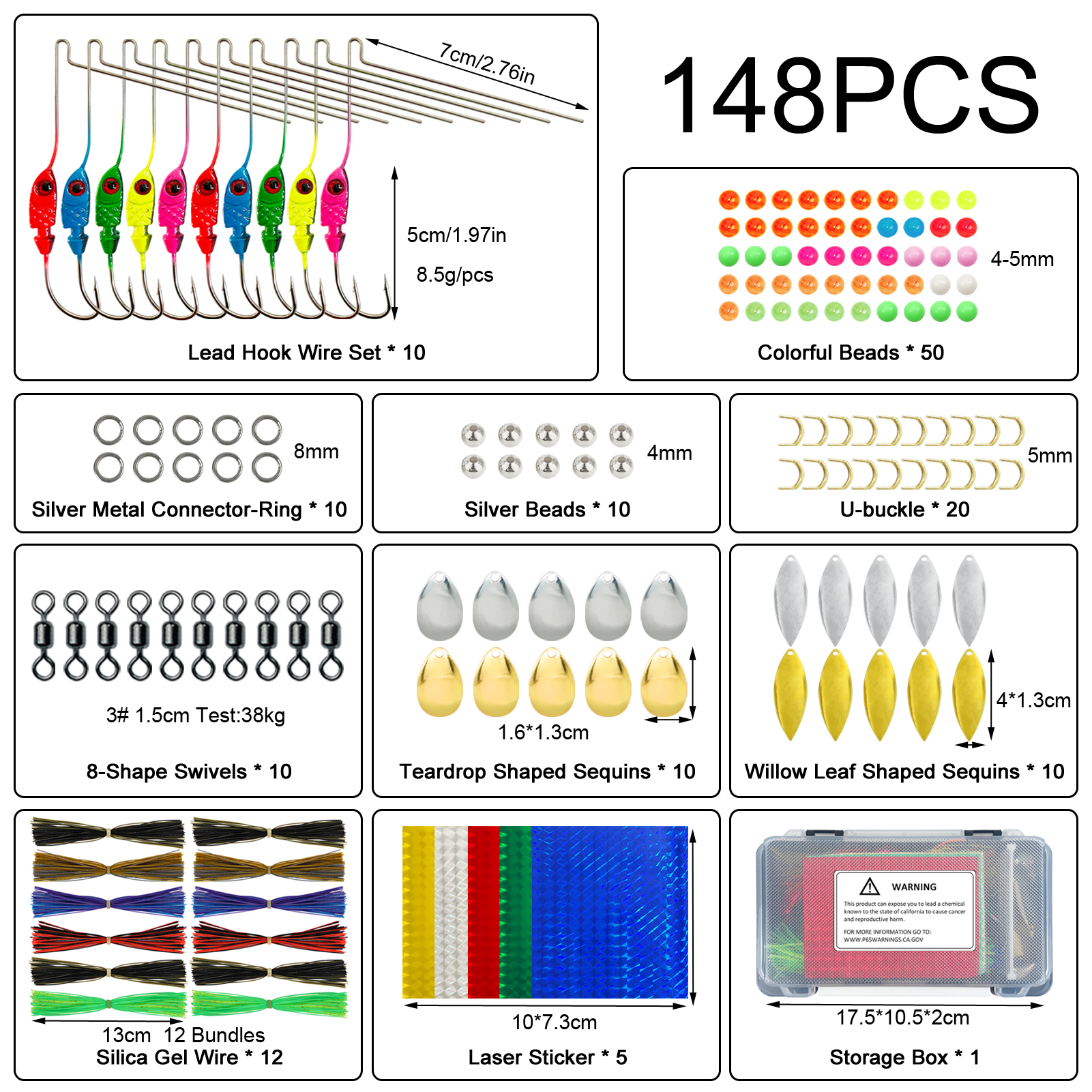 FREE FISHER 288pcs/Lot Spinnerbaits Material DIY Kit,Fishing Metal Sequins,Buzzbaits Rubber Skirts,Bass/Carp Fishing Accessories