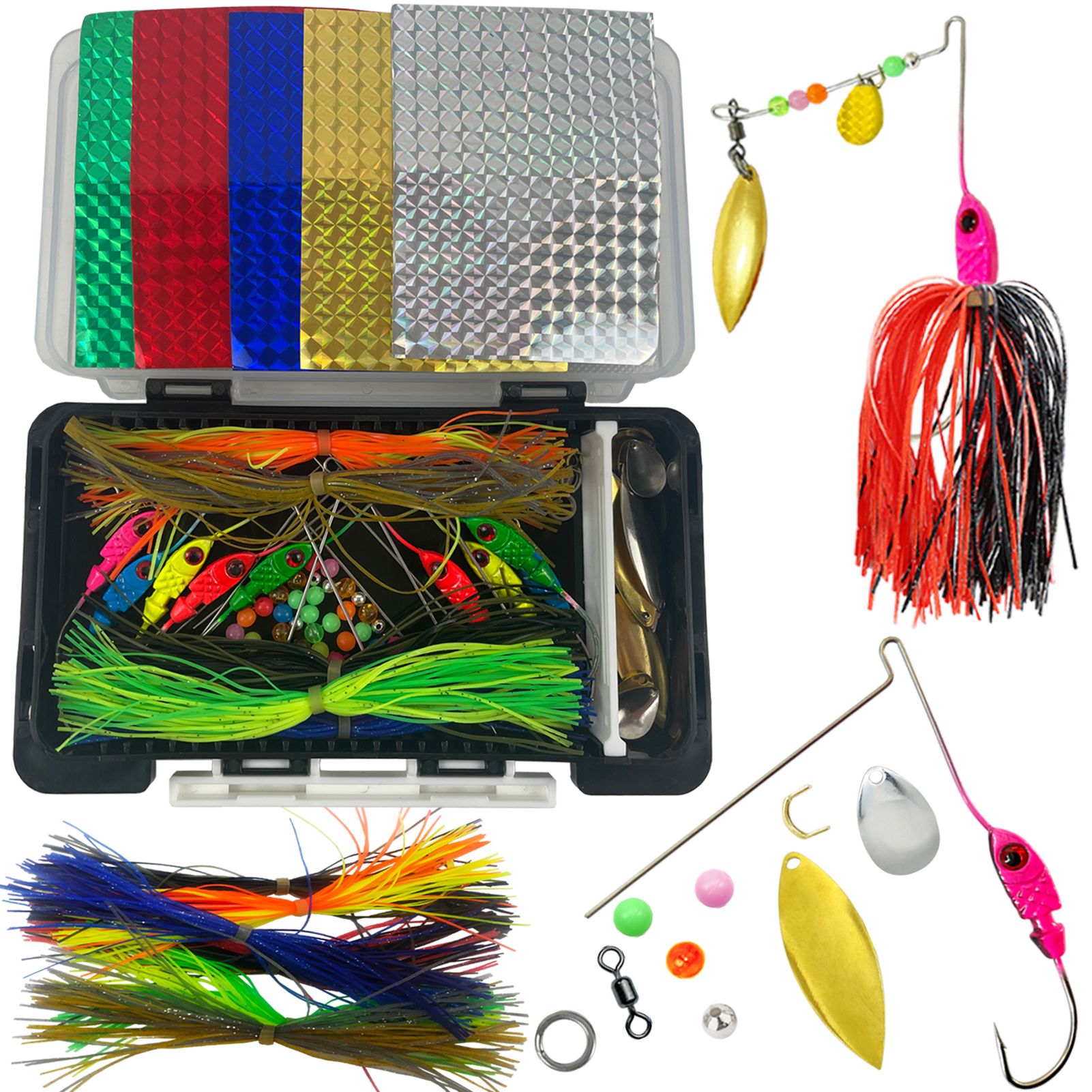FREE FISHER 288pcs/Lot Spinnerbaits Material DIY Kit,Fishing Metal Sequins,Buzzbaits Rubber Skirts,Bass/Carp Fishing Accessories