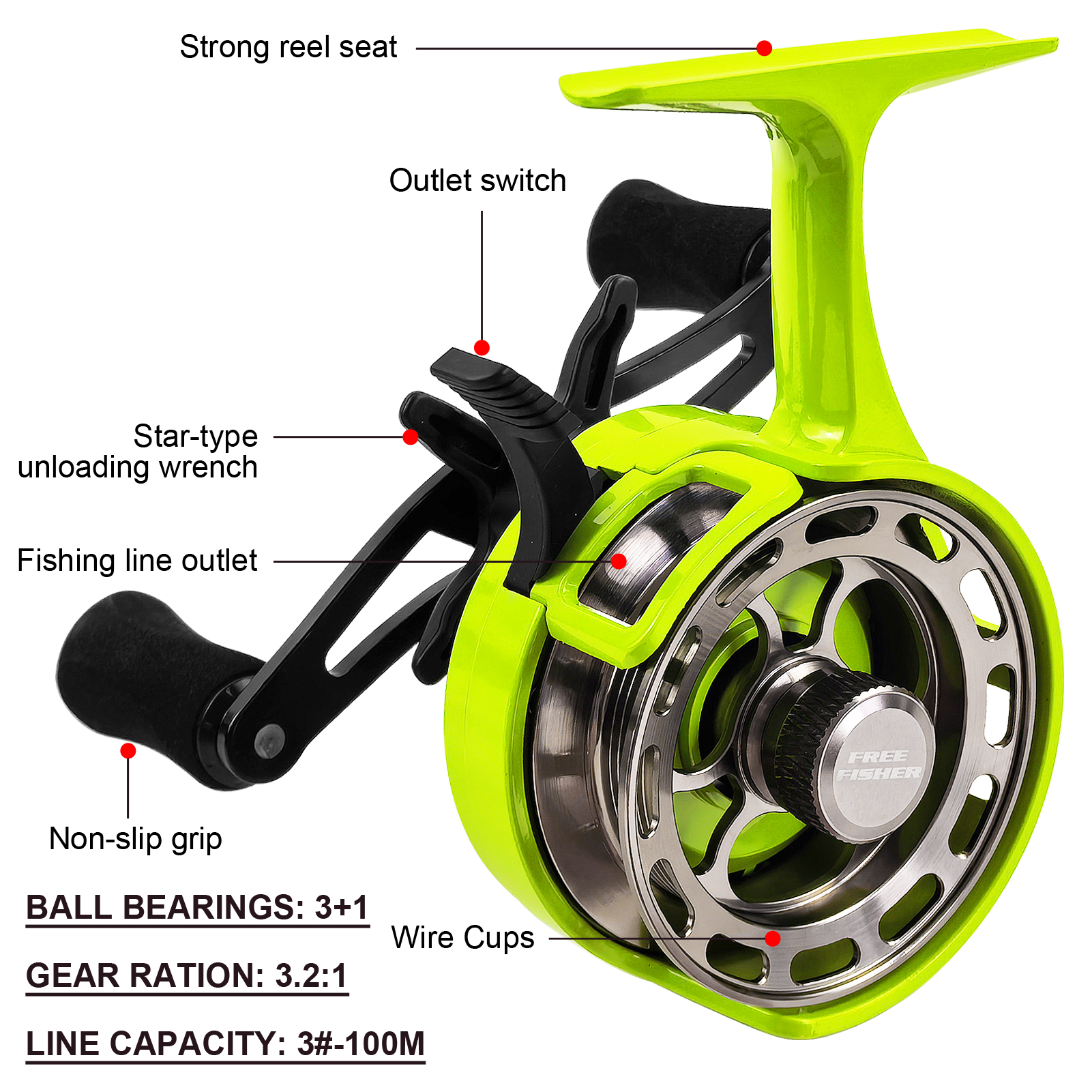 FREE FISHER 115pcs/Lot Ice Fishing Rod Reel Combo 2-Section Fishing Pole 3.2:1 Ice Wheel Jig Head Hooks Soft Shrimps Baits Winter Fishing Tackle Set