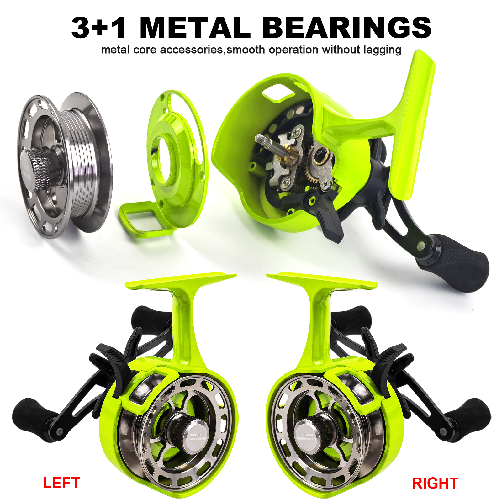 FREE FISHER 115pcs/Lot Ice Fishing Rod Reel Combo 2-Section Fishing Pole 3.2:1 Ice Wheel Jig Head Hooks Soft Shrimps Baits Winter Fishing Tackle Set