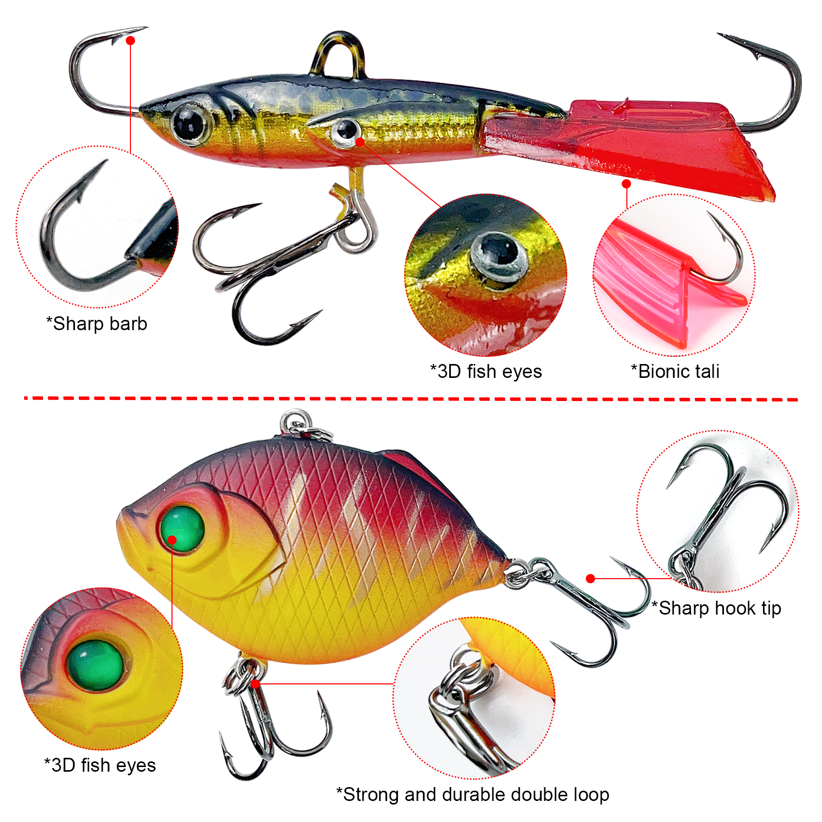 FREE FISHER 115pcs/Lot Ice Fishing Rod Reel Combo 2-Section Fishing Pole 3.2:1 Ice Wheel Jig Head Hooks Soft Shrimps Baits Winter Fishing Tackle Set