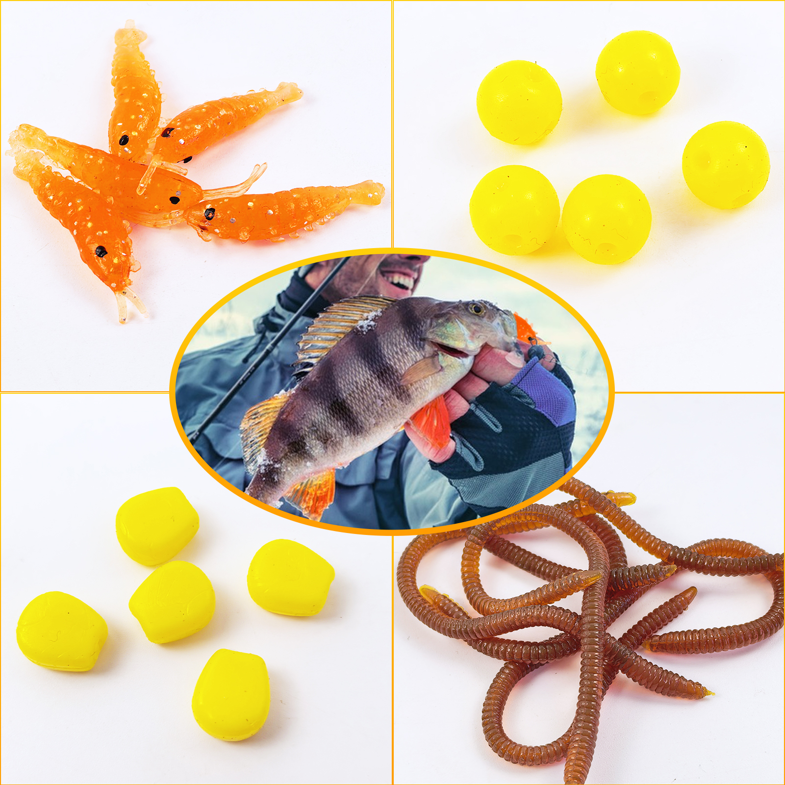 FREE FISHER 44pcs/Lot Ice Fishing Kit,Jig Head Hooks,Sinking Metal Balance Vibration Baits,Soft Lures,Vertical Jigs Treble Hooks,FISHING TACKLE BOX