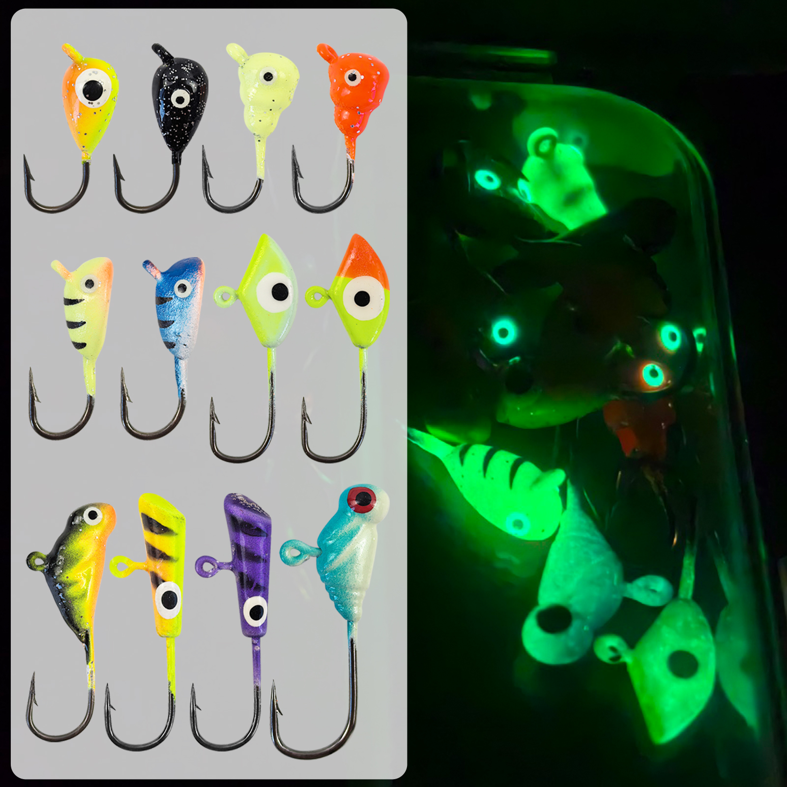 FREE FISHER 44pcs/Lot Ice Fishing Kit,Jig Head Hooks,Sinking Metal Balance Vibration Baits,Soft Lures,Vertical Jigs Treble Hooks,FISHING TACKLE BOX