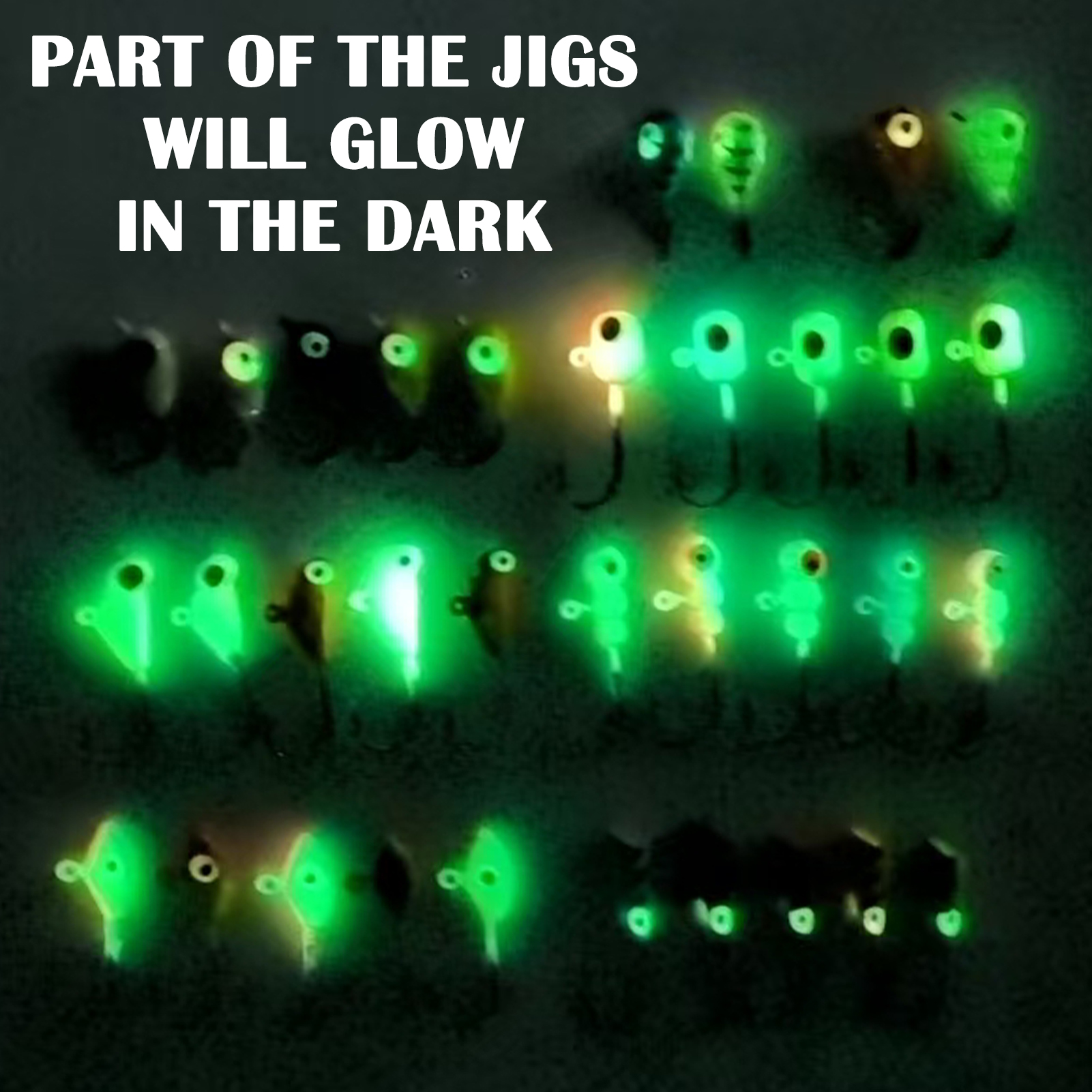 FREE FISHER 61pcs/Lot Ice Fishing Hooks Kit,Mixed Jig Head Hooks,Jigging Crappie Sunfish Perch Luminous Baits for Winter Fishing 