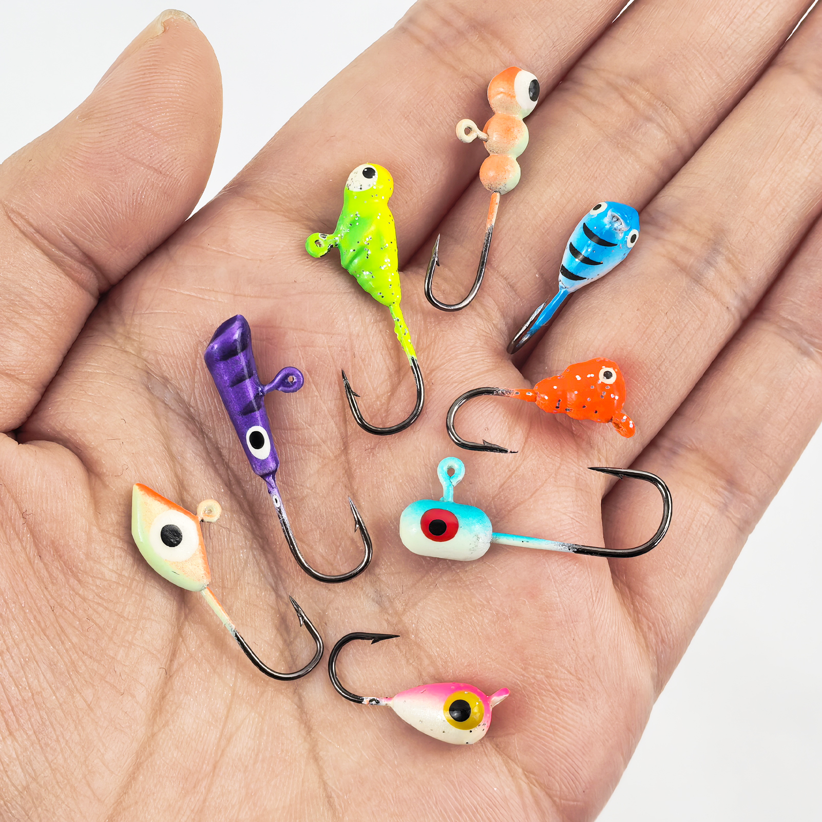 FREE FISHER 61pcs/Lot Ice Fishing Hooks Kit,Mixed Jig Head Hooks,Jigging Crappie Sunfish Perch Luminous Baits for Winter Fishing 