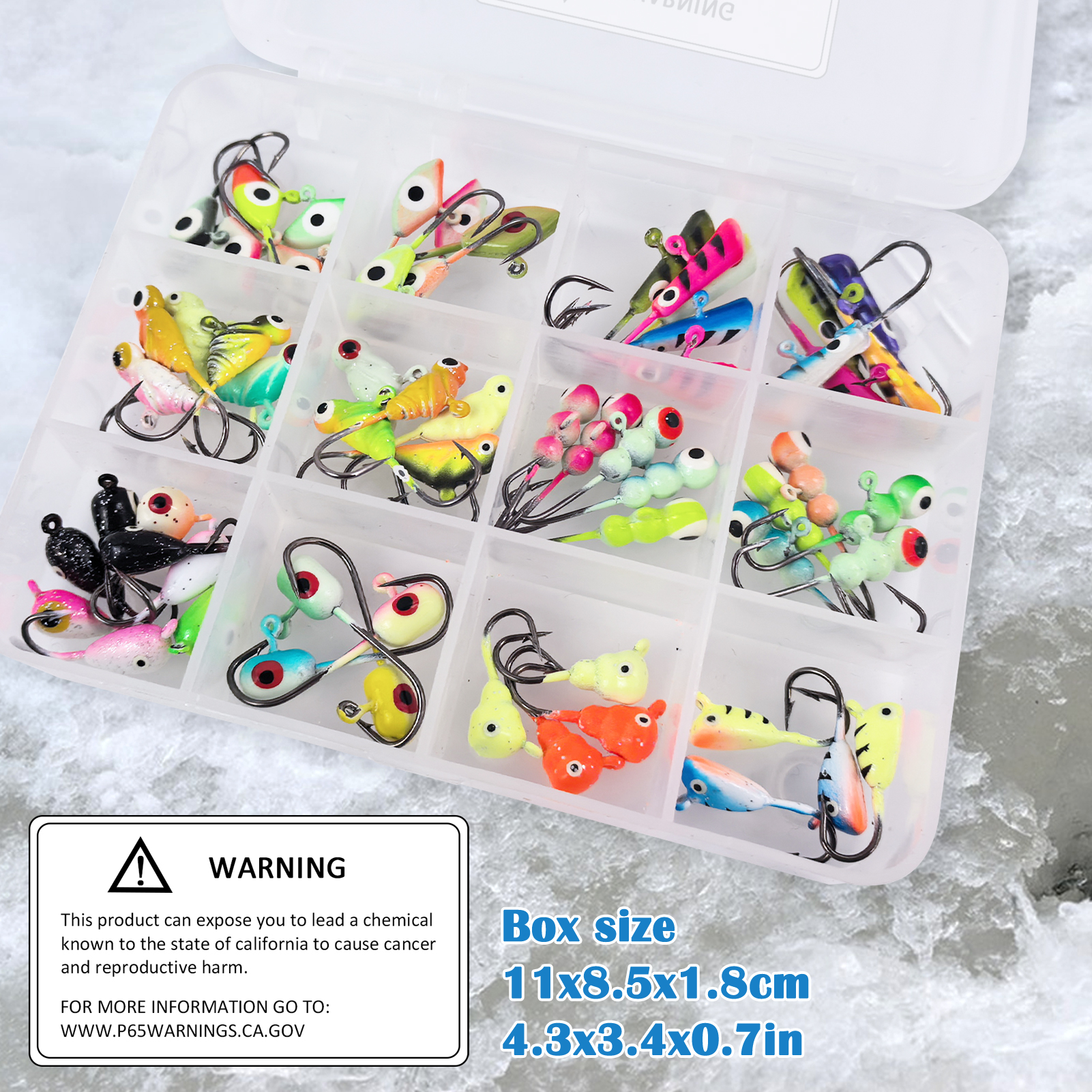 FREE FISHER 61pcs/Lot Ice Fishing Hooks Kit,Mixed Jig Head Hooks,Jigging Crappie Sunfish Perch Luminous Baits for Winter Fishing 