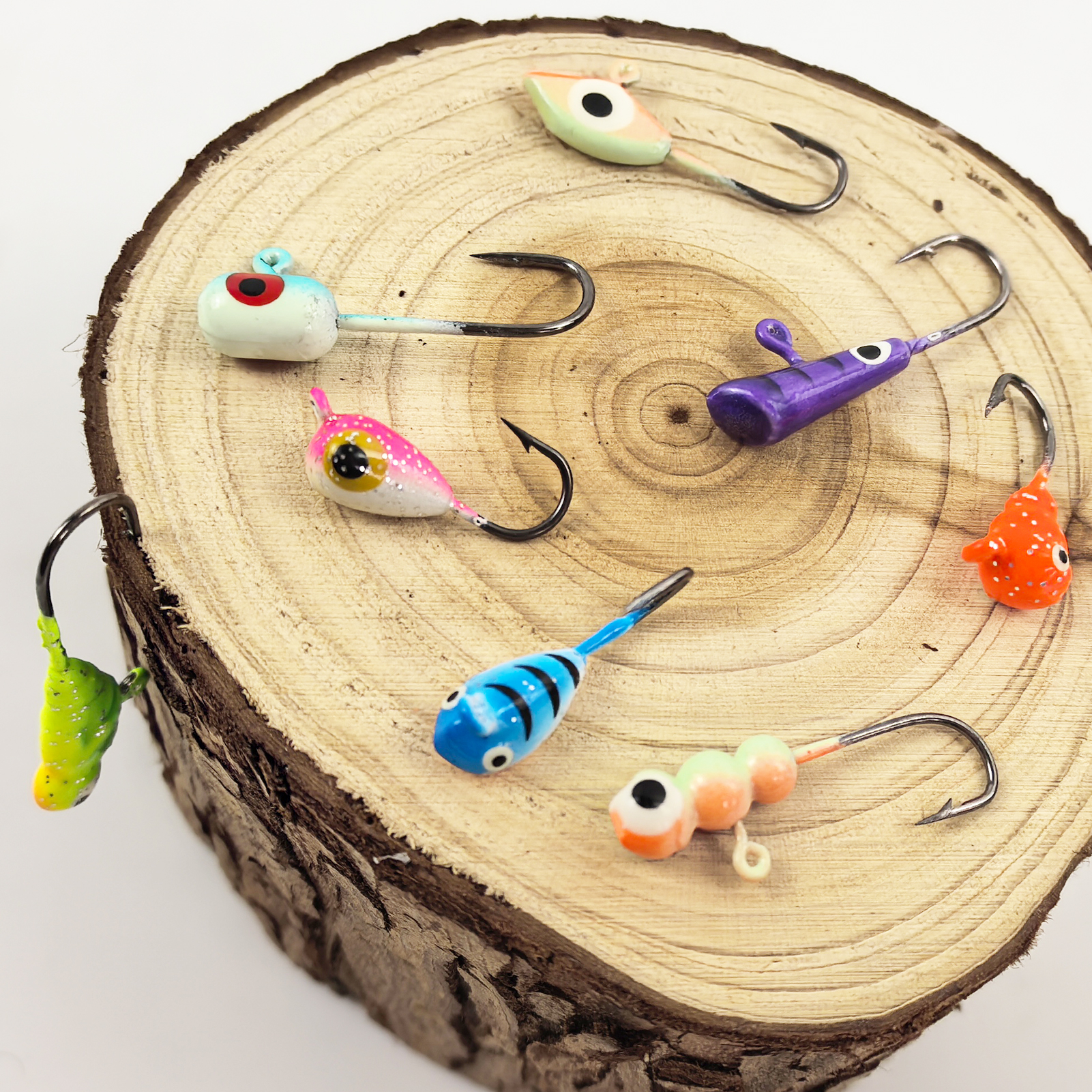 FREE FISHER 61pcs/Lot Ice Fishing Hooks Kit,Mixed Jig Head Hooks,Jigging Crappie Sunfish Perch Luminous Baits for Winter Fishing 