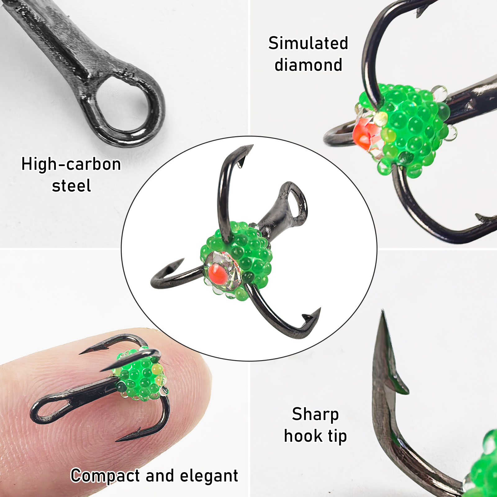 FREE FISHER 20pcs/Box Ice Fishing Hooks Kit,8#/10#/12# Treble Hooks with Diamond Eye,Overturned Barbed Winter Fishhooks Tackles