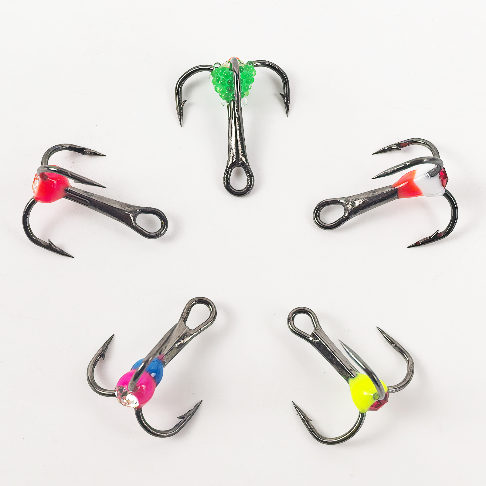 FREE FISHER 20pcs/Box Ice Fishing Hooks Kit,8#/10#/12# Treble Hooks with Diamond Eye,Overturned Barbed Winter Fishhooks Tackles