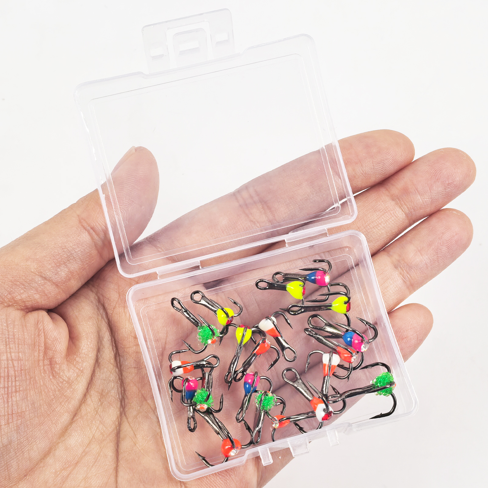 FREE FISHER 20pcs/Box Ice Fishing Hooks Kit,8#/10#/12# Treble Hooks with Diamond Eye,Overturned Barbed Winter Fishhooks Tackles