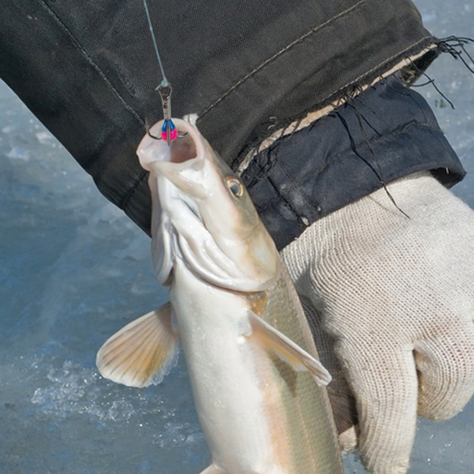 FREE FISHER 20pcs/Box Ice Fishing Hooks Kit,8#/10#/12# Treble Hooks with Diamond Eye,Overturned Barbed Winter Fishhooks Tackles