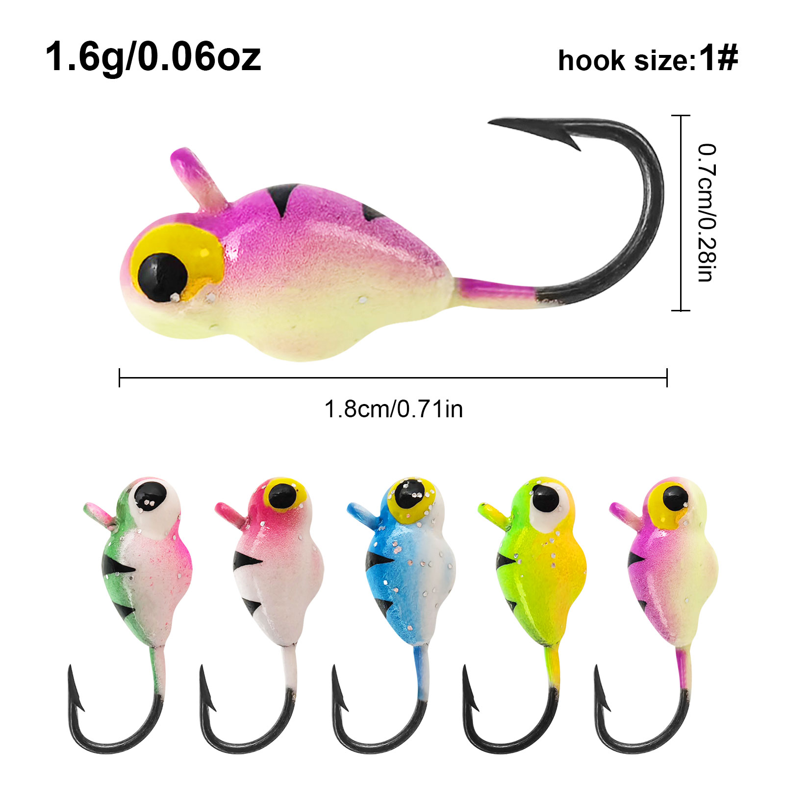 FREE FISHER 35pcs/Box Ice Fishing Hook Kit,Mixed Jig Head Hooks,Jigging Crappie Sunfish Perch Luminous Baits for Winter Fishing 
