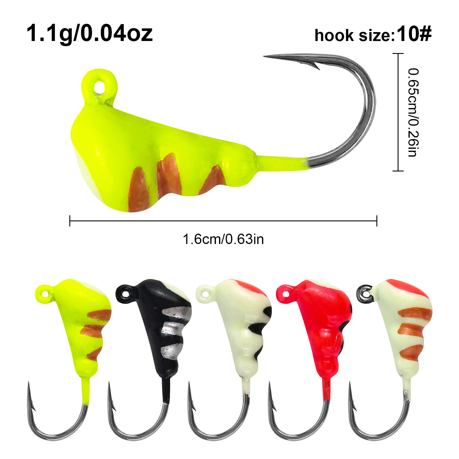 FREE FISHER 35pcs/Box Ice Fishing Hook Kit,Mixed Jig Head Hooks,Jigging Crappie Sunfish Perch Luminous Baits for Winter Fishing 