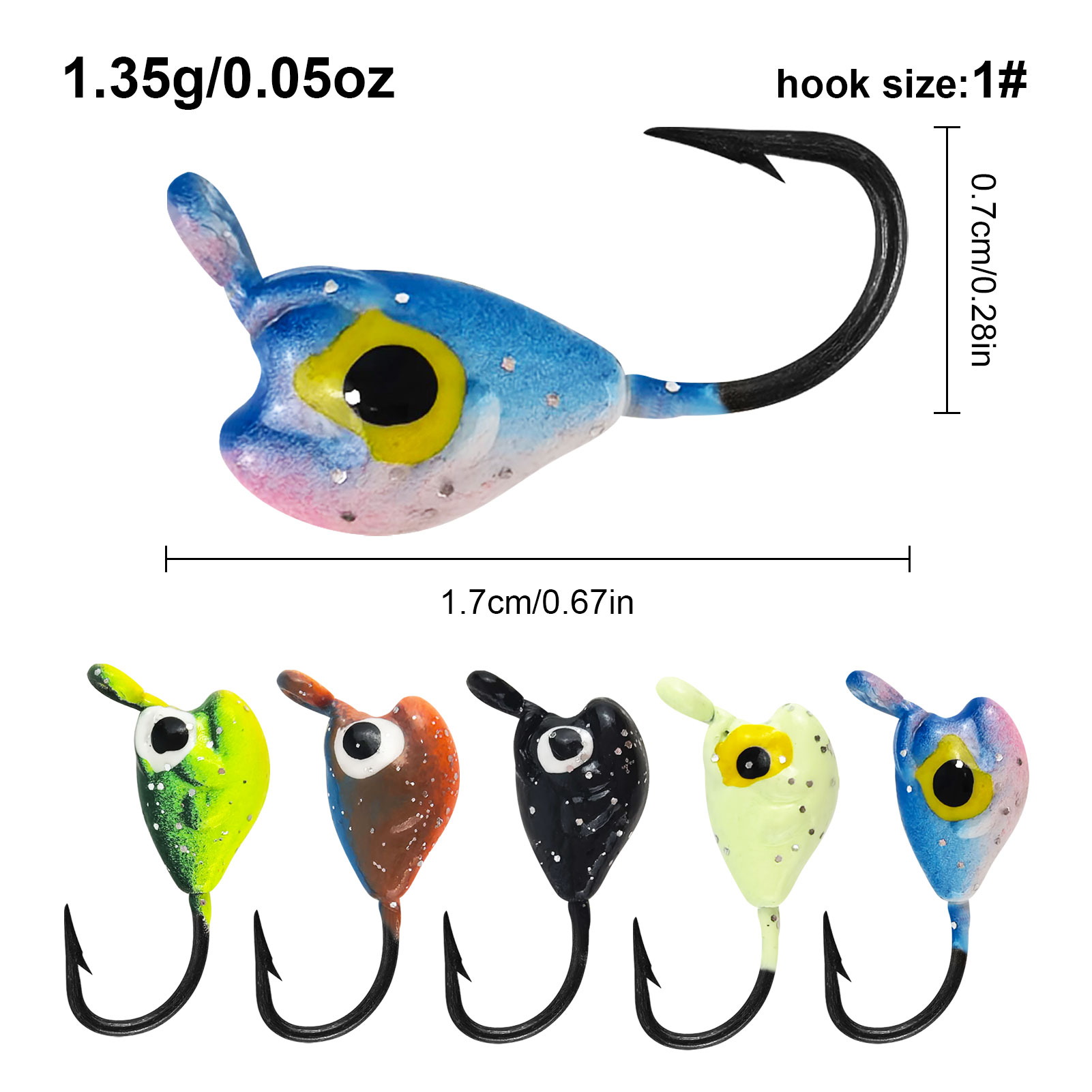 FREE FISHER 35pcs/Box Ice Fishing Hook Kit,Mixed Jig Head Hooks,Jigging Crappie Sunfish Perch Luminous Baits for Winter Fishing 