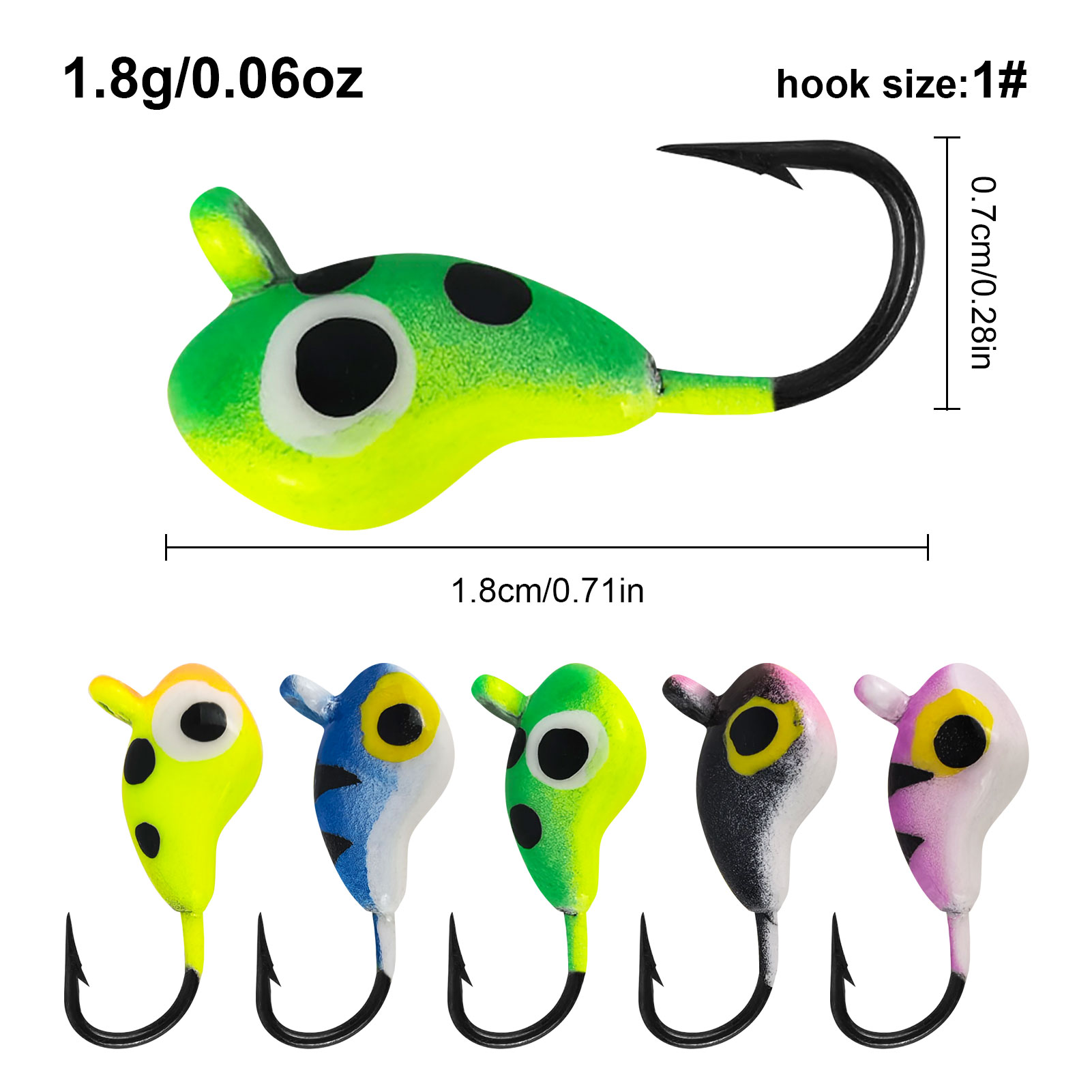 FREE FISHER 35pcs/Box Ice Fishing Hook Kit,Mixed Jig Head Hooks,Jigging Crappie Sunfish Perch Luminous Baits for Winter Fishing 