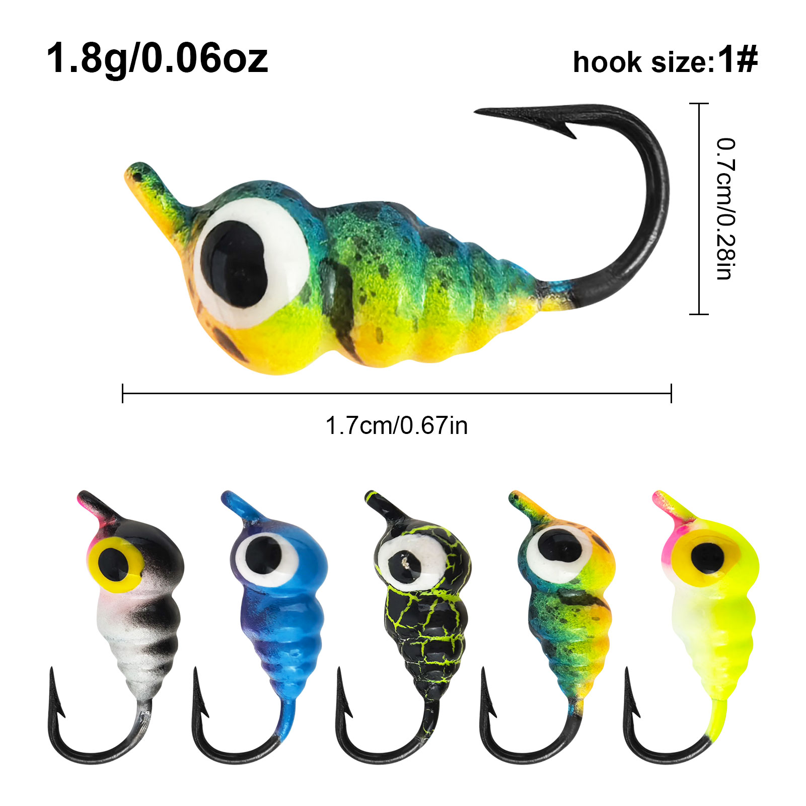FREE FISHER 35pcs/Box Ice Fishing Hook Kit,Mixed Jig Head Hooks,Jigging Crappie Sunfish Perch Luminous Baits for Winter Fishing 