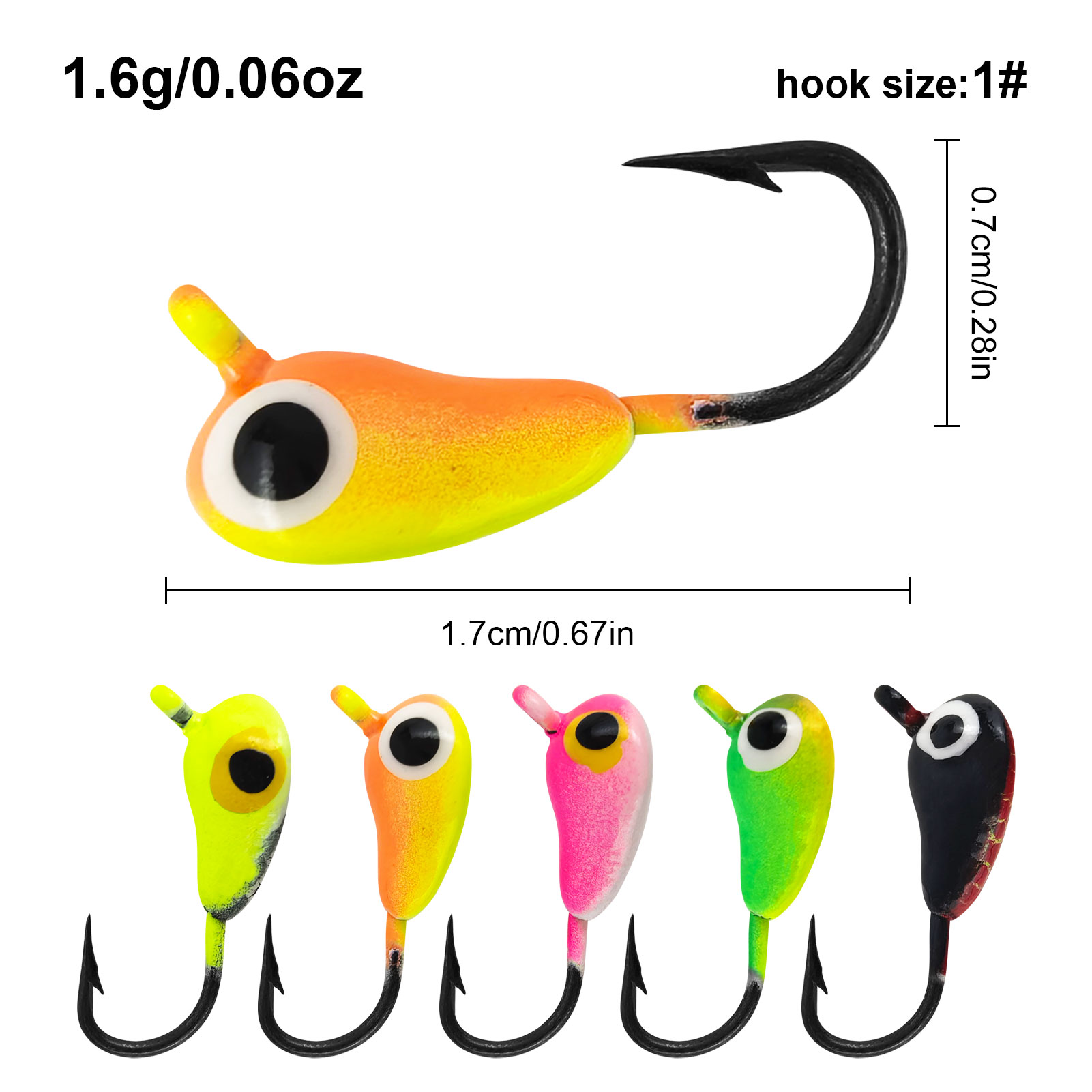 FREE FISHER 35pcs/Box Ice Fishing Hook Kit,Mixed Jig Head Hooks,Jigging Crappie Sunfish Perch Luminous Baits for Winter Fishing 