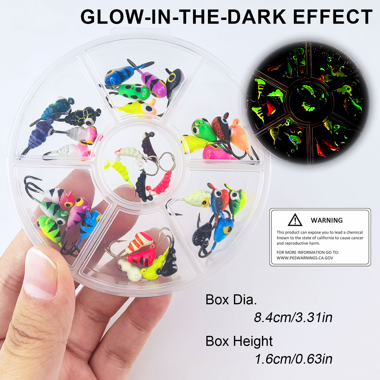 FREE FISHER 35pcs/Box Ice Fishing Hook Kit,Mixed Jig Head Hooks,Jigging Crappie Sunfish Perch Luminous Baits for Winter Fishing 