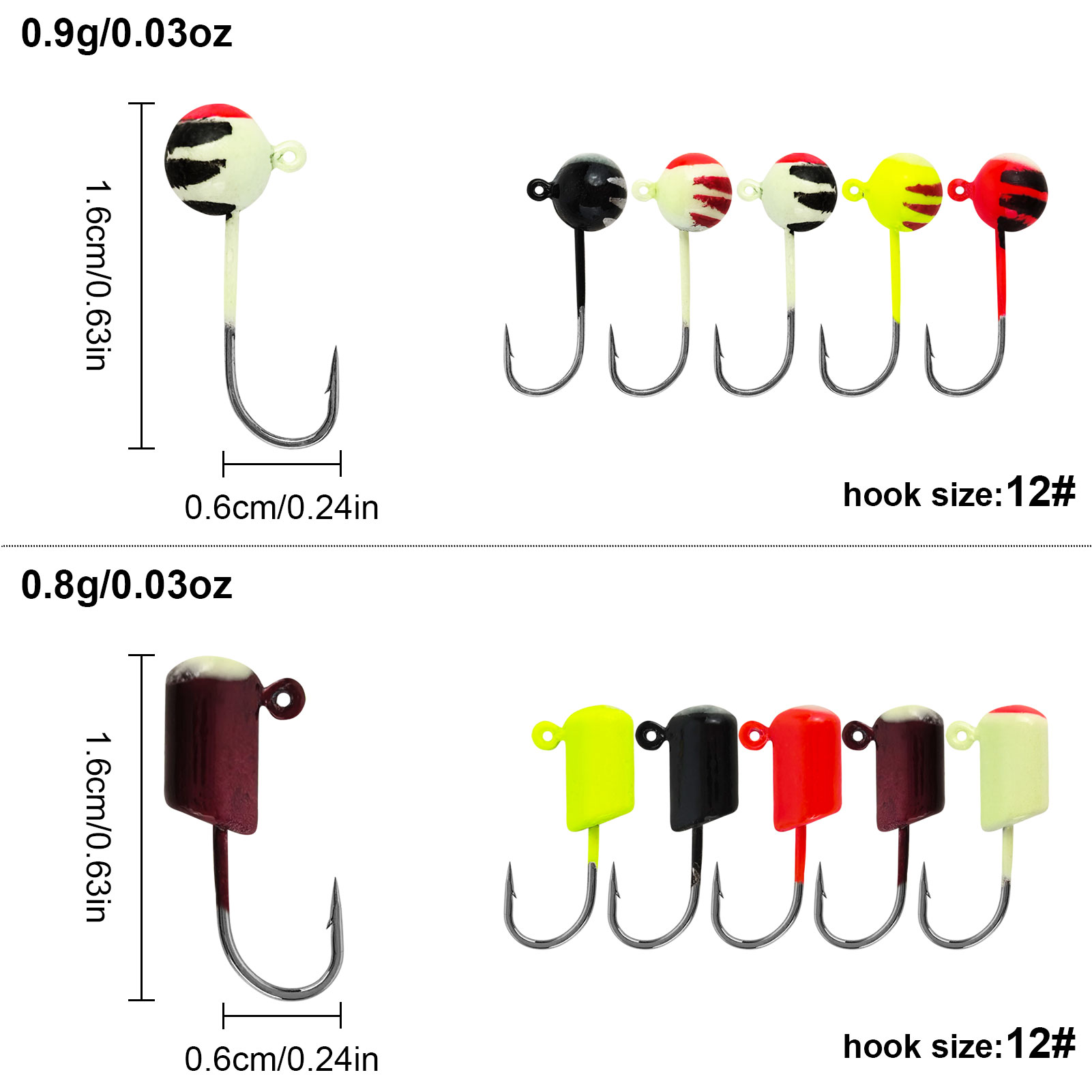 FREE FISHER 55pcs/Box Ice Fishing Jigs Lures kit,Luminous Jigs Head Fish Hooks Set for Crappie Panfish Walleye Perch Bluegill