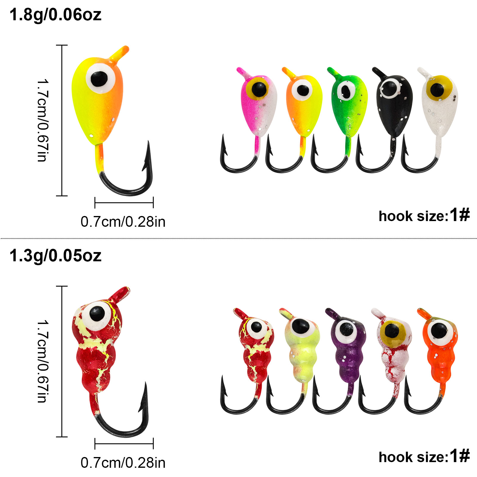 FREE FISHER 55pcs/Box Ice Fishing Jigs Lures kit,Luminous Jigs Head Fish Hooks Set for Crappie Panfish Walleye Perch Bluegill