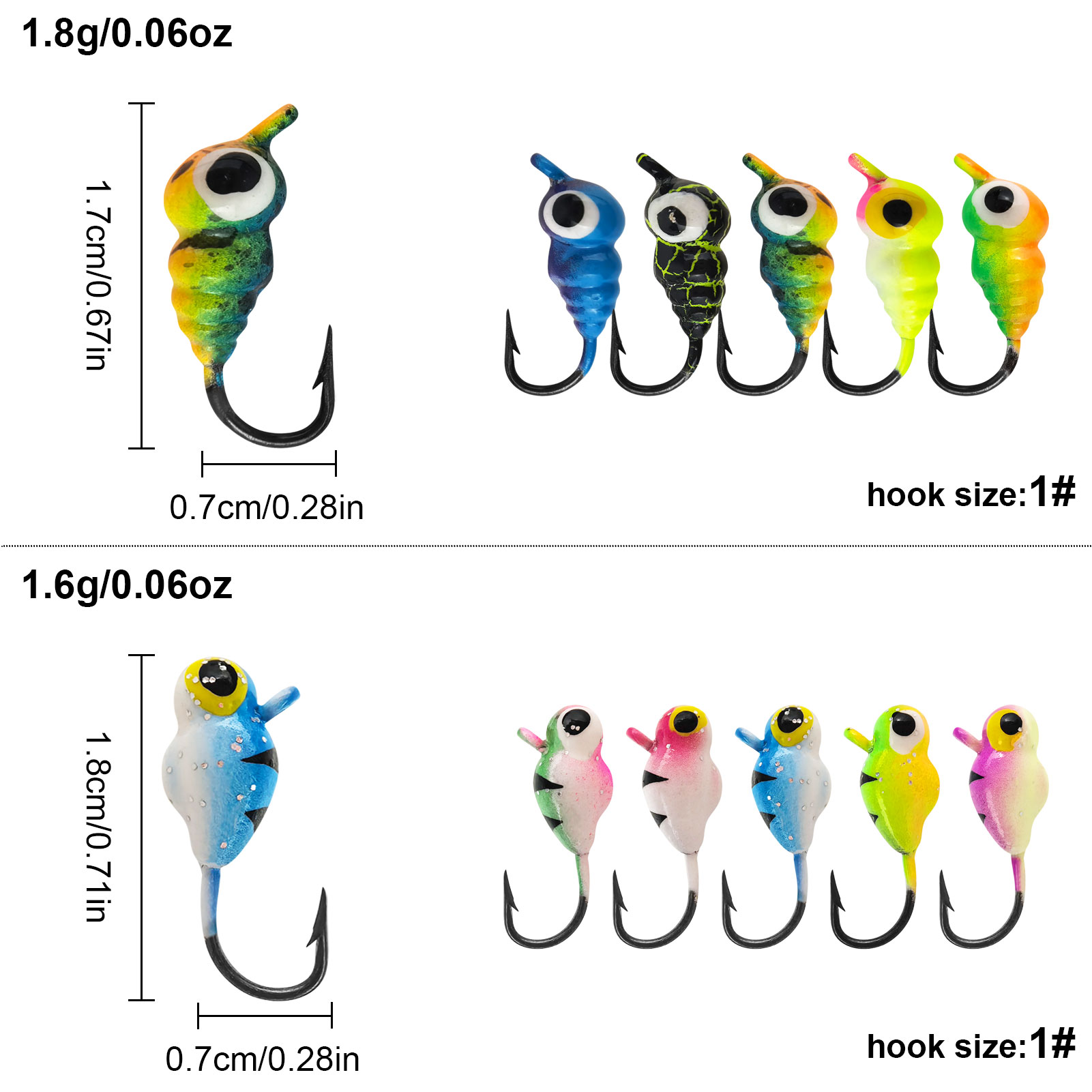 FREE FISHER 55pcs/Box Ice Fishing Jigs Lures kit,Luminous Jigs Head Fish Hooks Set for Crappie Panfish Walleye Perch Bluegill