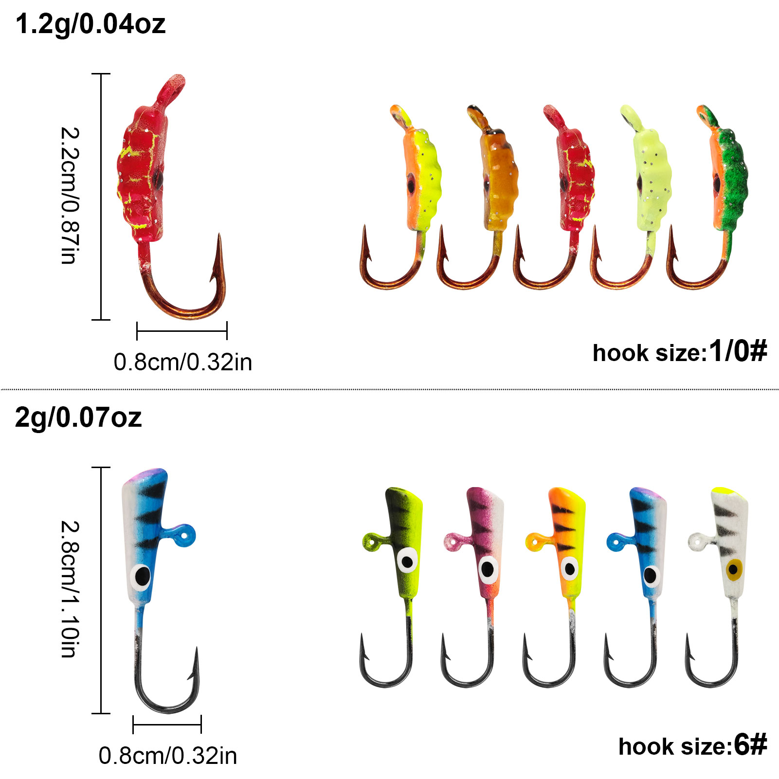FREE FISHER 55pcs/Box Ice Fishing Jigs Lures kit,Luminous Jigs Head Fish Hooks Set for Crappie Panfish Walleye Perch Bluegill