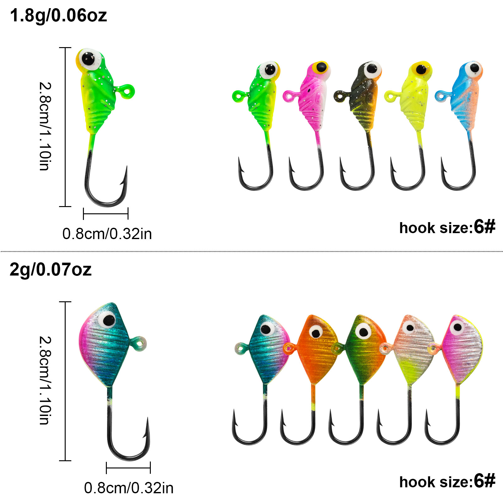 FREE FISHER 55pcs/Box Ice Fishing Jigs Lures kit,Luminous Jigs Head Fish Hooks Set for Crappie Panfish Walleye Perch Bluegill