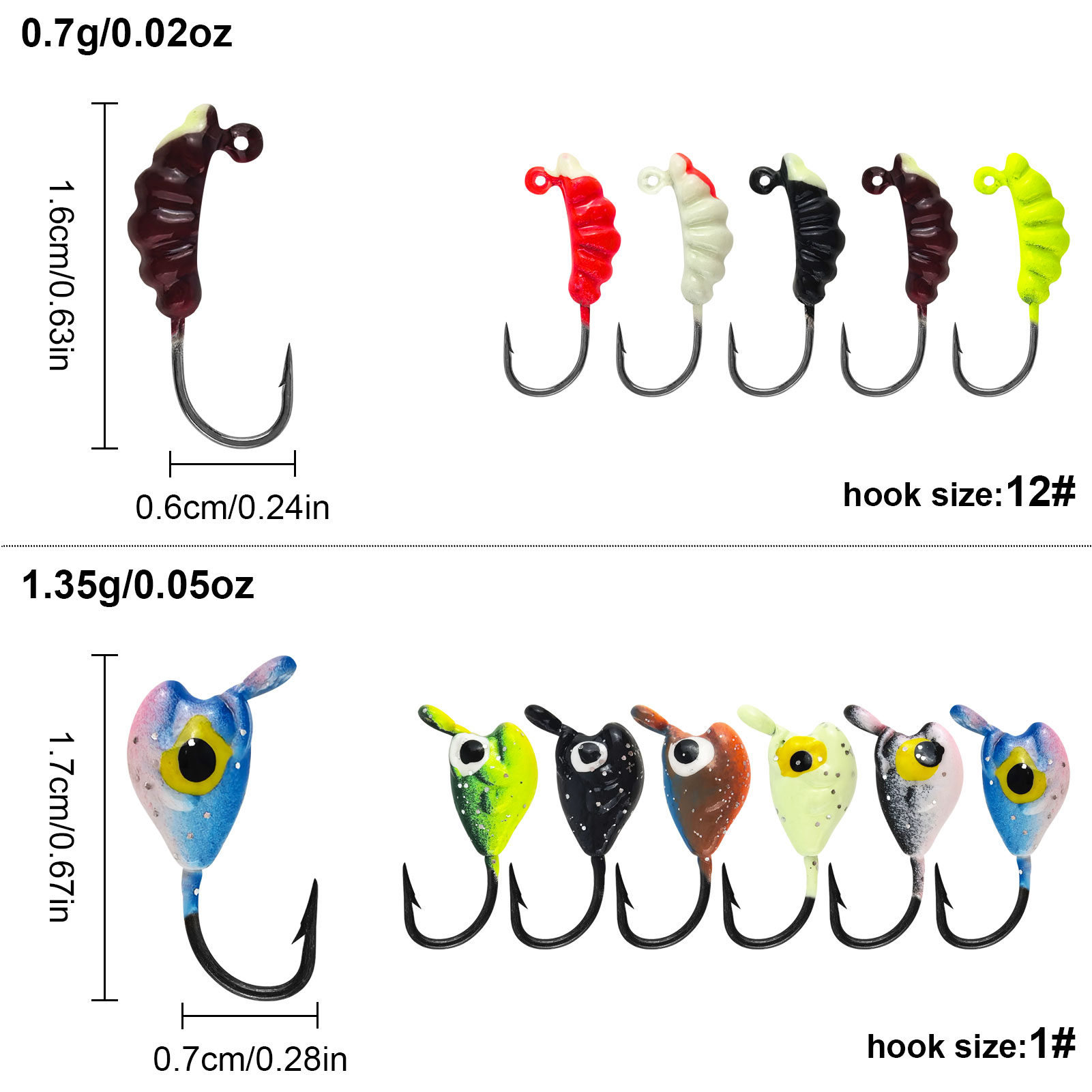 FREE FISHER 77pcs/Box Ice Fishing Jigs Lure,Mixed Luminous Jig Head Hooks,Glow Crappie Walleye Trout Winter Fish Jigs Assortment