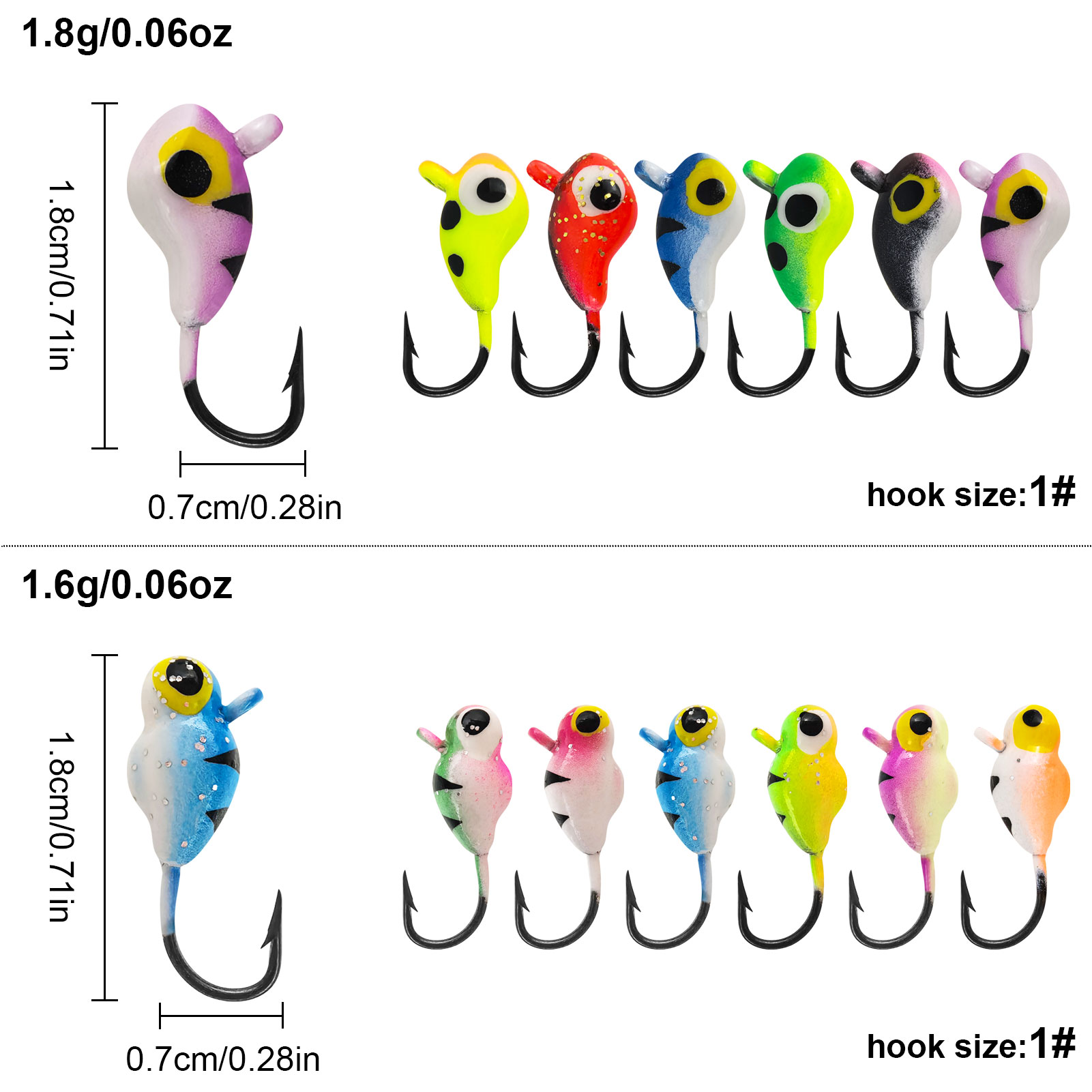 FREE FISHER 77pcs/Box Ice Fishing Jigs Lure,Mixed Luminous Jig Head Hooks,Glow Crappie Walleye Trout Winter Fish Jigs Assortment
