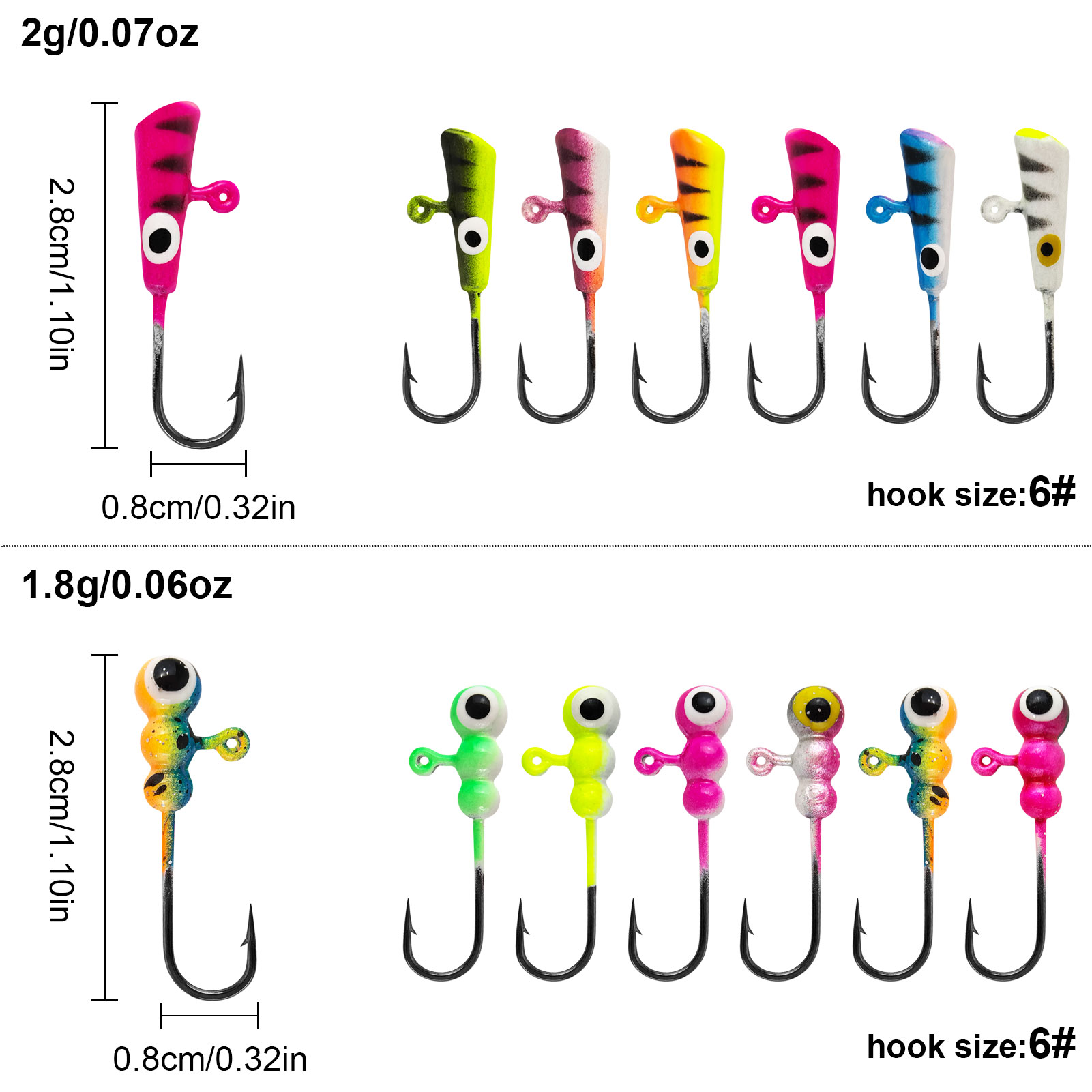 FREE FISHER 77pcs/Box Ice Fishing Jigs Lure,Mixed Luminous Jig Head Hooks,Glow Crappie Walleye Trout Winter Fish Jigs Assortment
