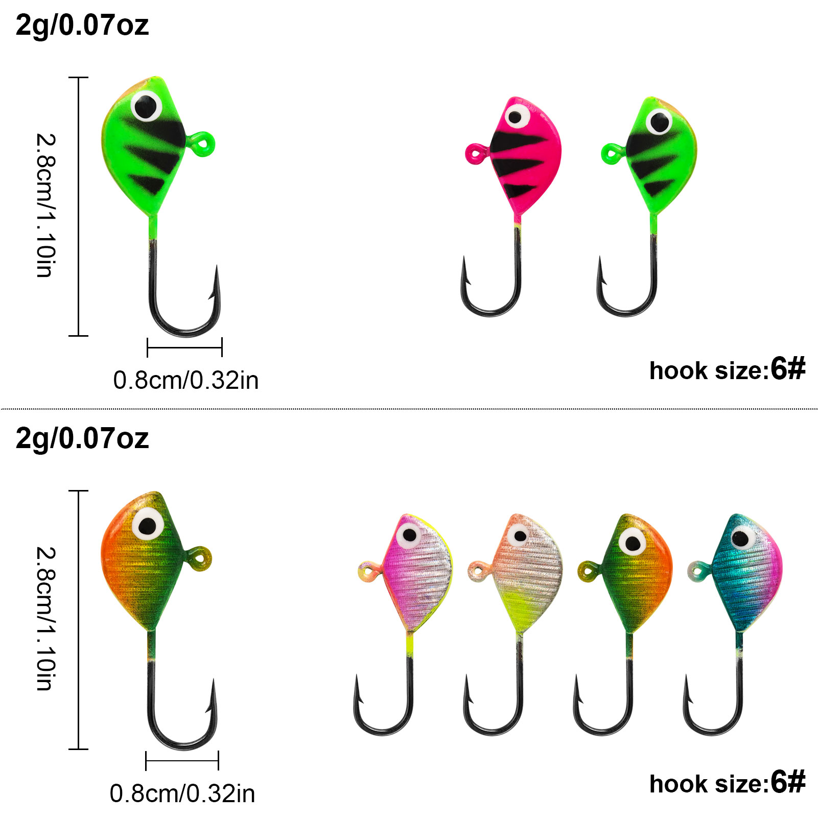 FREE FISHER 77pcs/Box Ice Fishing Jigs Lure,Mixed Luminous Jig Head Hooks,Glow Crappie Walleye Trout Winter Fish Jigs Assortment