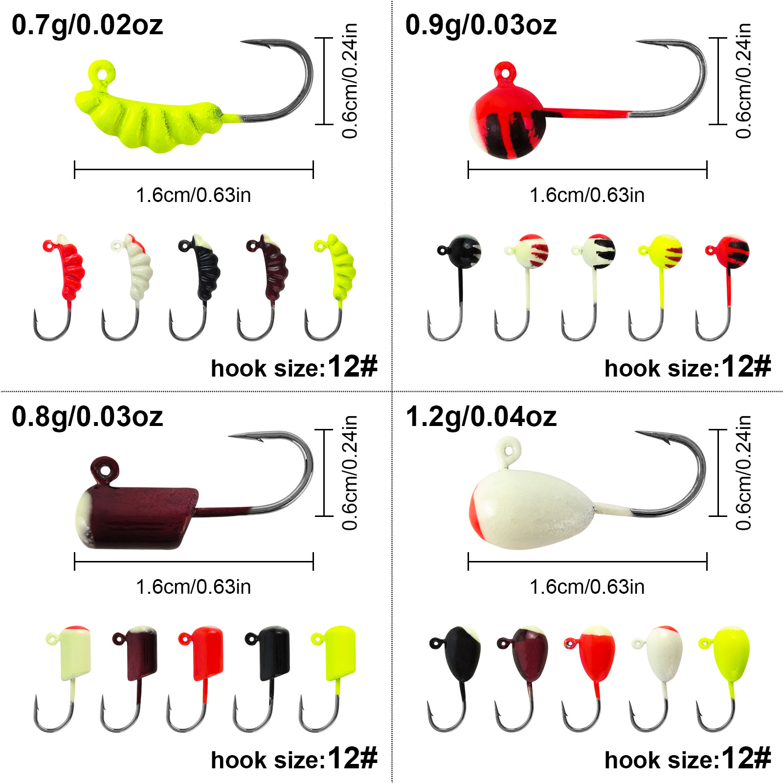 FREE FISHER 112pcs/Box Ice Fishing Jigs Mixed Luminous Jig Head Hooks,Winter Fishing Lures Walleye Bait,Glow Jigging Assortment