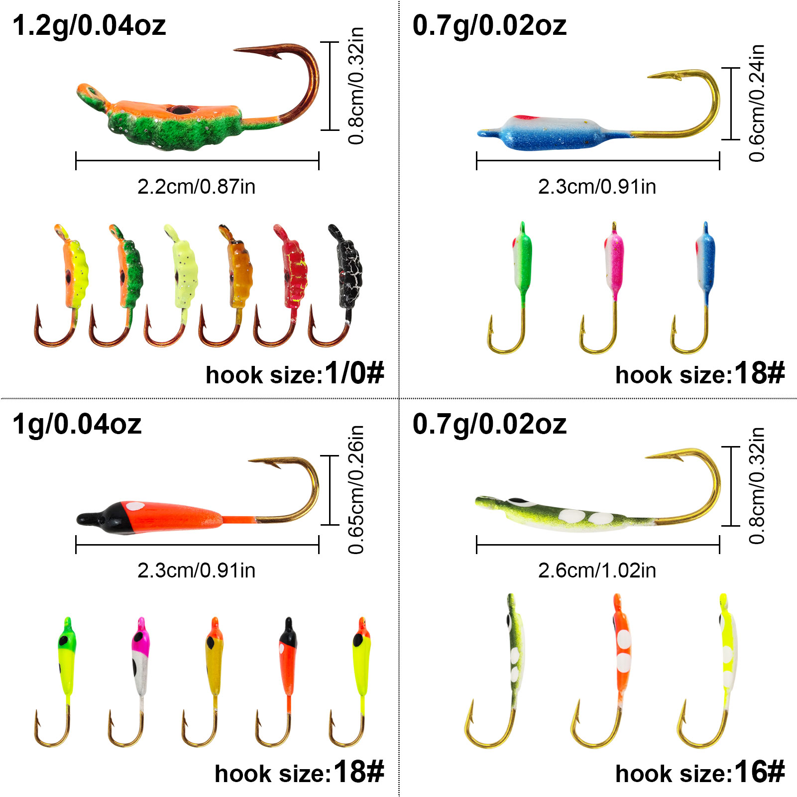 FREE FISHER 112pcs/Box Ice Fishing Jigs Mixed Luminous Jig Head Hooks,Winter Fishing Lures Walleye Bait,Glow Jigging Assortment