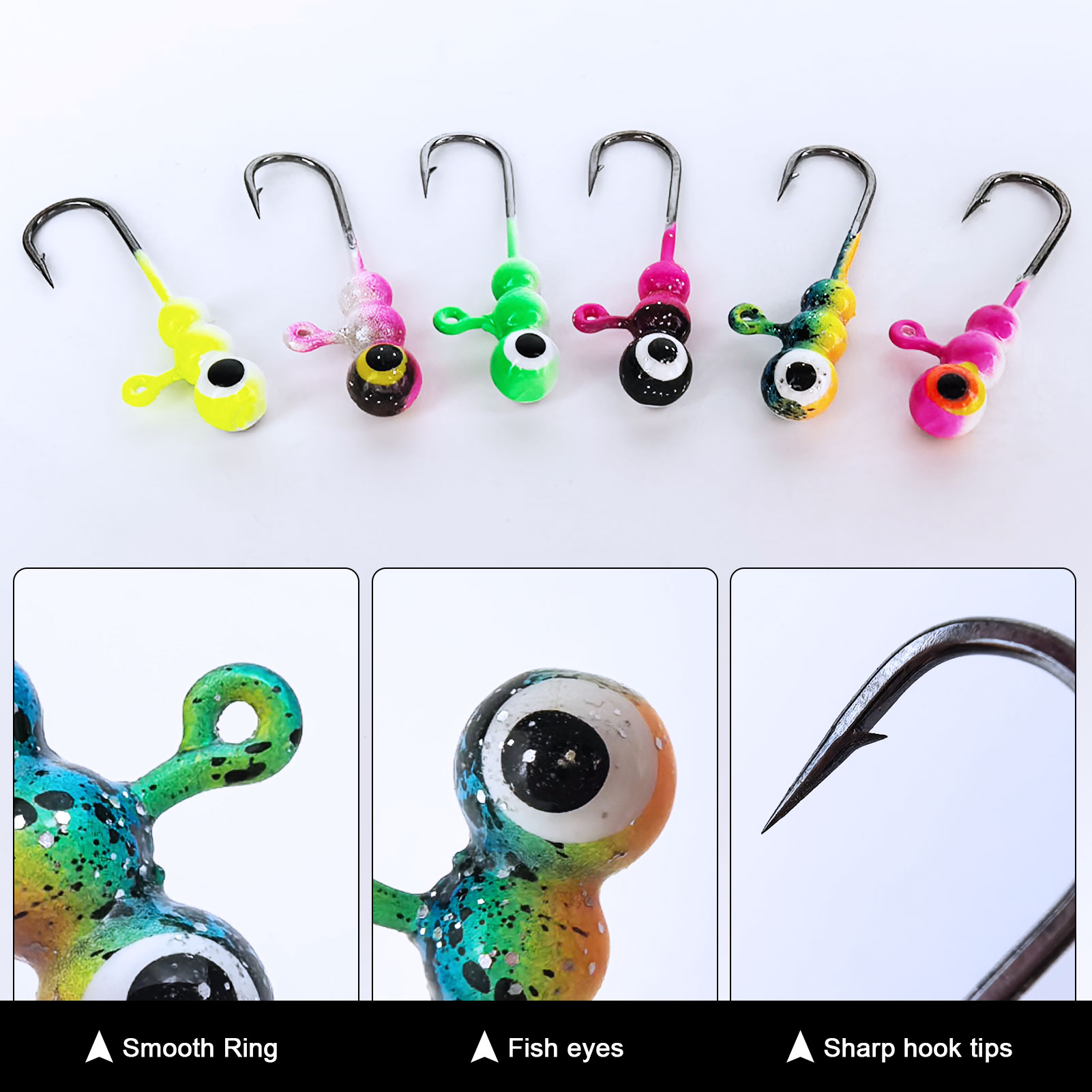FREE FISHER 112pcs/Box Ice Fishing Jigs Mixed Luminous Jig Head Hooks,Winter Fishing Lures Walleye Bait,Glow Jigging Assortment