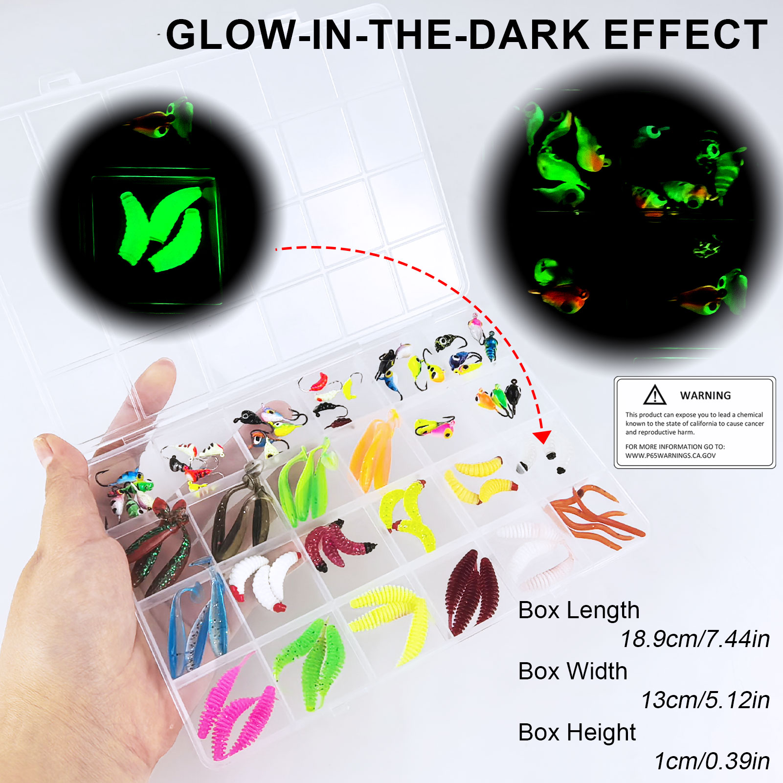 FREE FISHER 85pcs/Lot Ice Fishing Jigs Kit,Luminous Jig Head Hooks,Sinking Metal Vibration Lures,Assorted Trout Worm Swimbaits