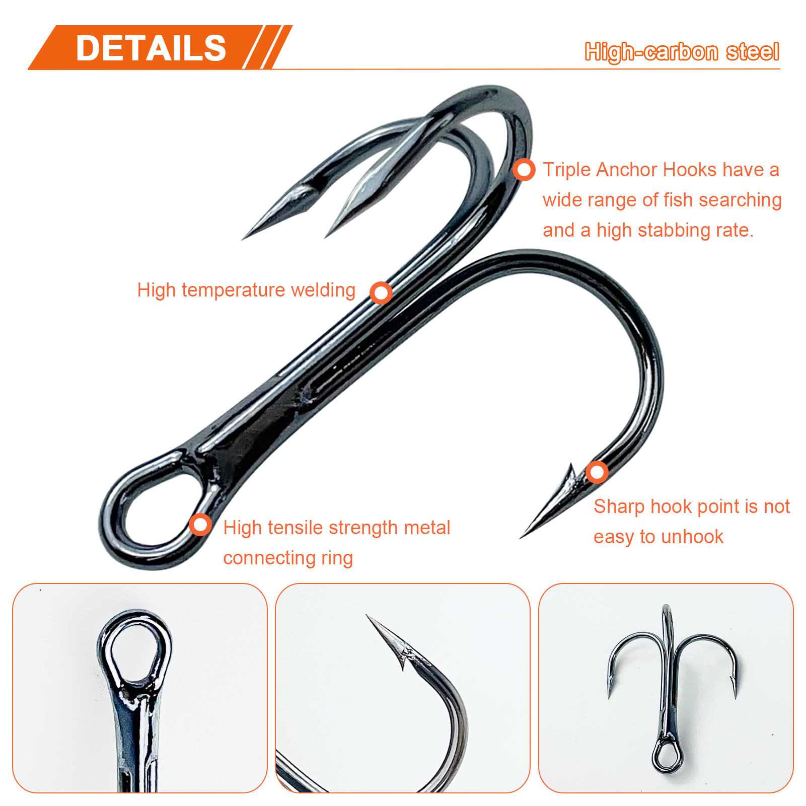 FREE FISHER 111pcs Mixed Size Fishing Hooks Kit 35647 4-14# Nickle Black Treble Hooks High Carbon Steel Sharp Round Bend Triple Hooks Pesca