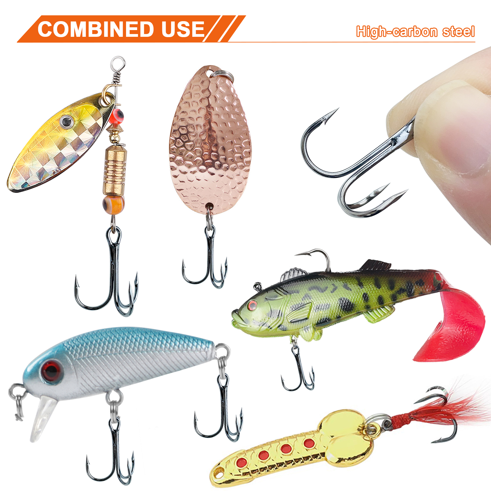 FREE FISHER 111pcs Mixed Size Fishing Hooks Kit 35647 4-14# Nickle Black Treble Hooks High Carbon Steel Sharp Round Bend Triple Hooks Pesca