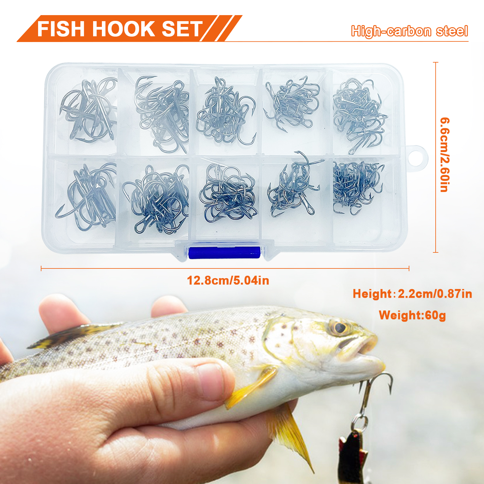 FREE FISHER 111pcs Mixed Size Fishing Hooks Kit 35647 4-14# Nickle Black Treble Hooks High Carbon Steel Sharp Round Bend Triple Hooks Pesca