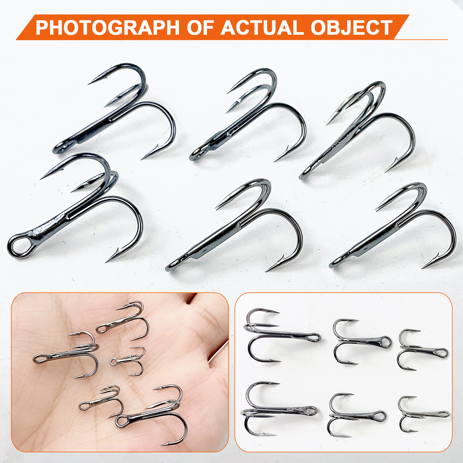 FREE FISHER 111pcs Mixed Size Fishing Hooks Kit 35647 4-14# Nickle Black Treble Hooks High Carbon Steel Sharp Round Bend Triple Hooks Pesca
