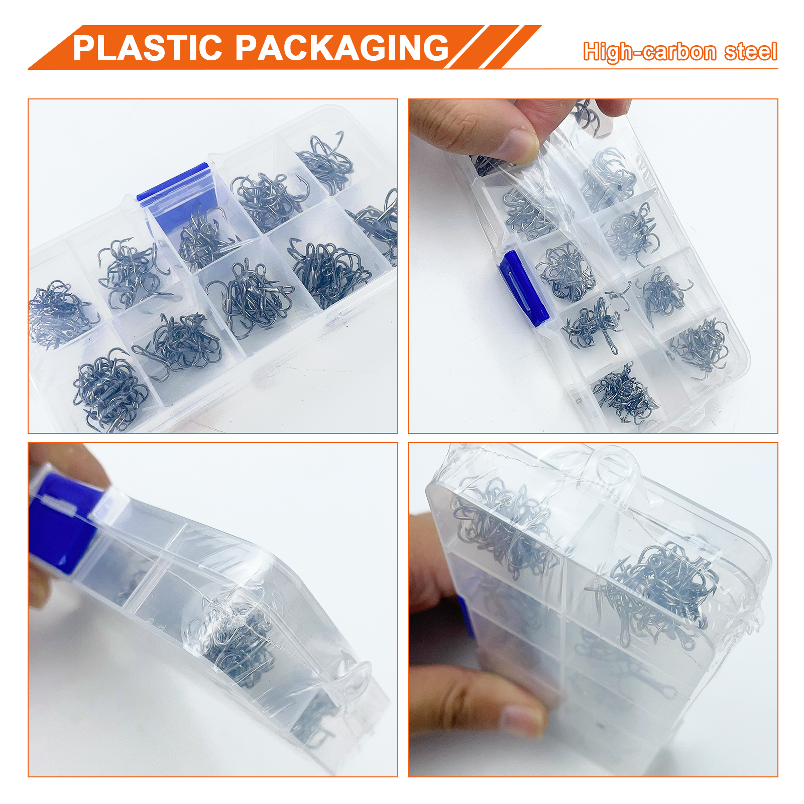 FREE FISHER 111pcs Mixed Size Fishing Hooks Kit 35647 4-14# Nickle Black Treble Hooks High Carbon Steel Sharp Round Bend Triple Hooks Pesca