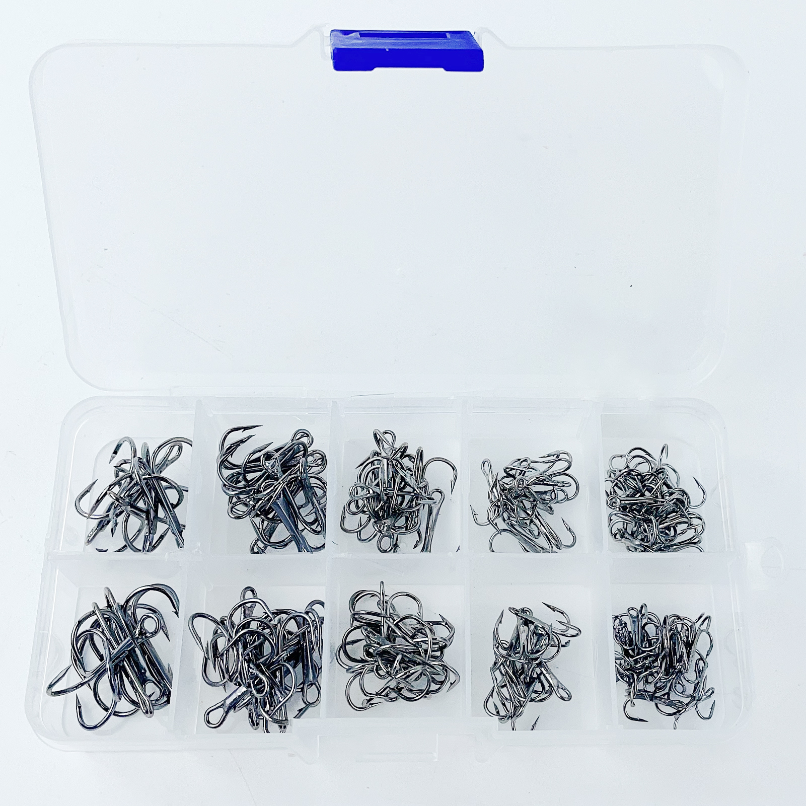 FREE FISHER 111pcs Mixed Size Fishing Hooks Kit 35647 4-14# Nickle Black Treble Hooks High Carbon Steel Sharp Round Bend Triple Hooks Pesca