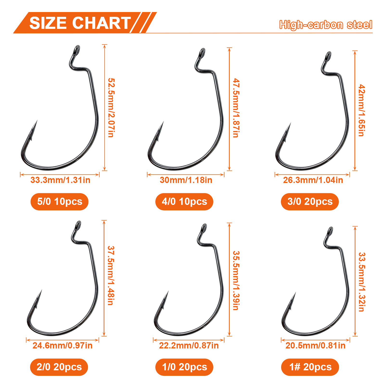 FREE FISHER 101pcs Fishing Crank Hooks Kit High Carbon Steel Worm X-Strong Black Fishhook1#-5/0# Fishing Tackle Box for Freshwater/Saltwater