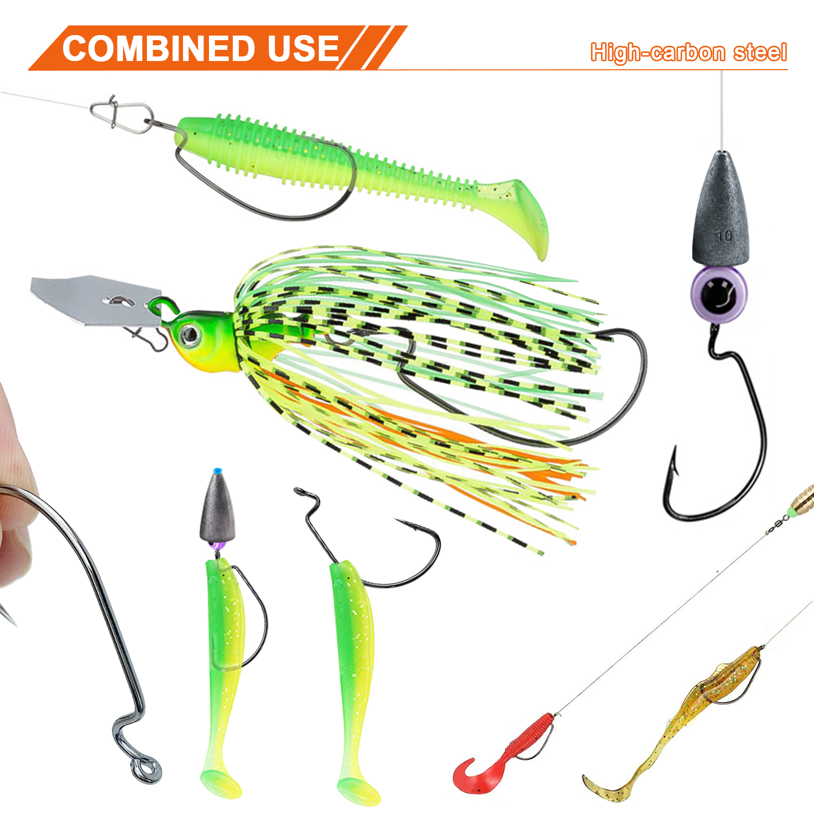 FREE FISHER 101pcs Fishing Crank Hooks Kit High Carbon Steel Worm X-Strong Black Fishhook1#-5/0# Fishing Tackle Box for Freshwater/Saltwater