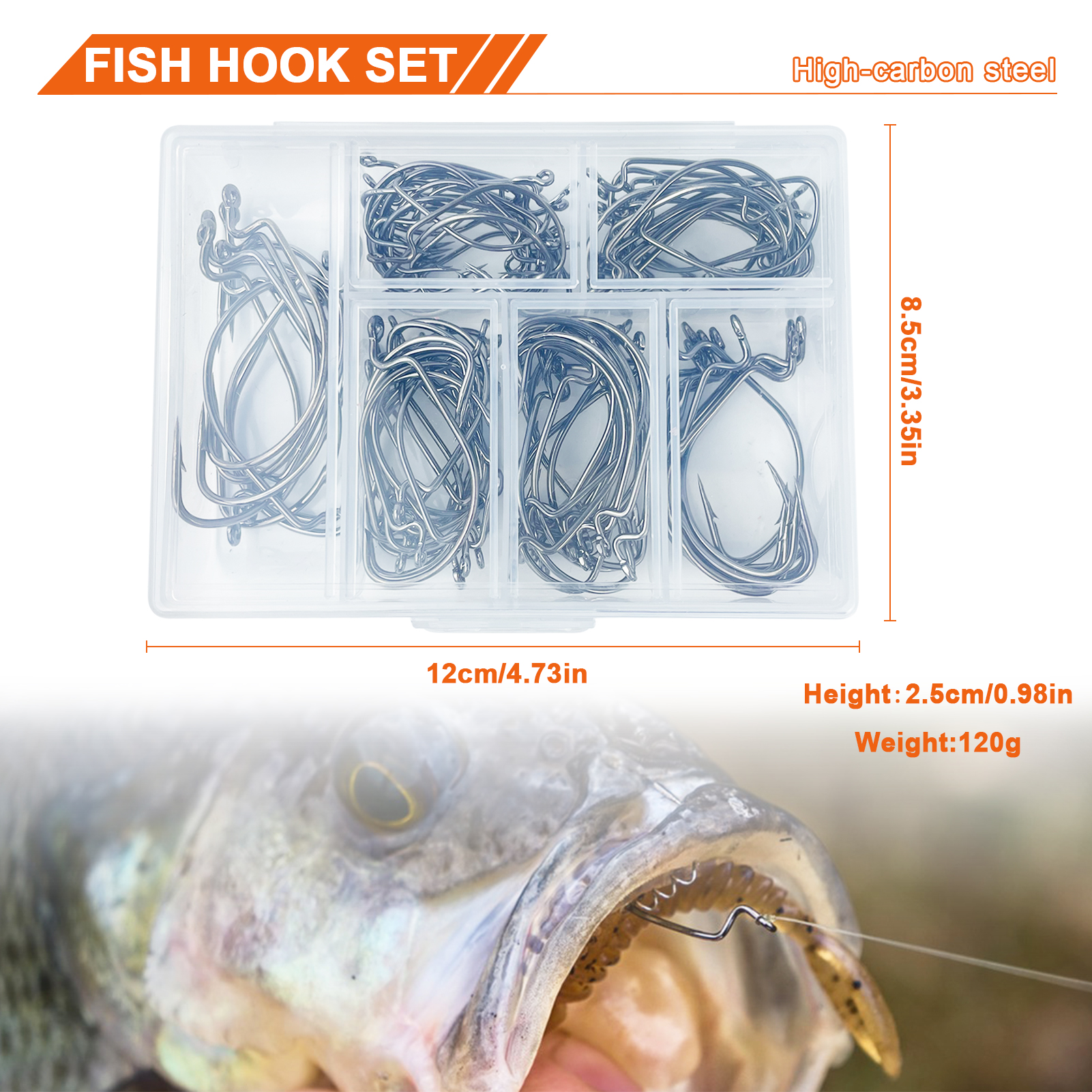 FREE FISHER 101pcs Fishing Crank Hooks Kit High Carbon Steel Worm X-Strong Black Fishhook1#-5/0# Fishing Tackle Box for Freshwater/Saltwater