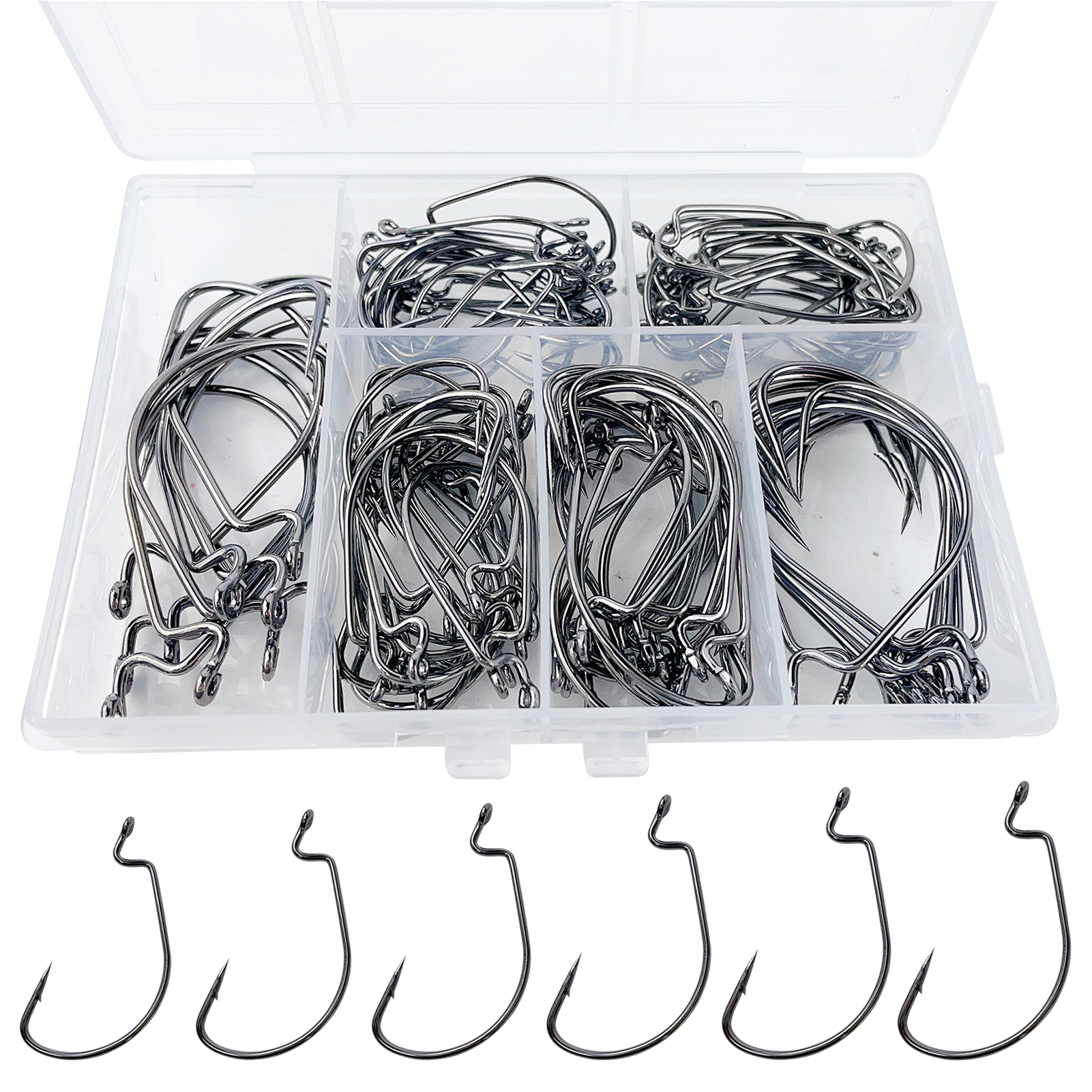FREE FISHER 101pcs Fishing Crank Hooks Kit High Carbon Steel Worm X-Strong Black Fishhook1#-5/0# Fishing Tackle Box for Freshwater/Saltwater