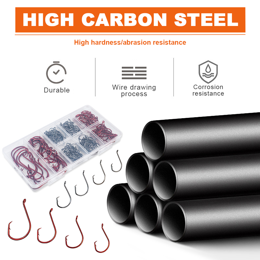 FREE FISHER 170pcs Fishing Hooks Kit 7384 Strong Offset Sport Circle Hooks with Barbs Black High Carbon Steel Octopus Saltwater/Freshwater