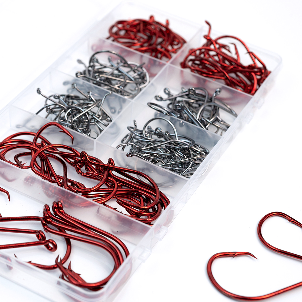 FREE FISHER 170pcs Fishing Hooks Kit 7384 Strong Offset Sport Circle Hooks with Barbs Black High Carbon Steel Octopus Saltwater/Freshwater
