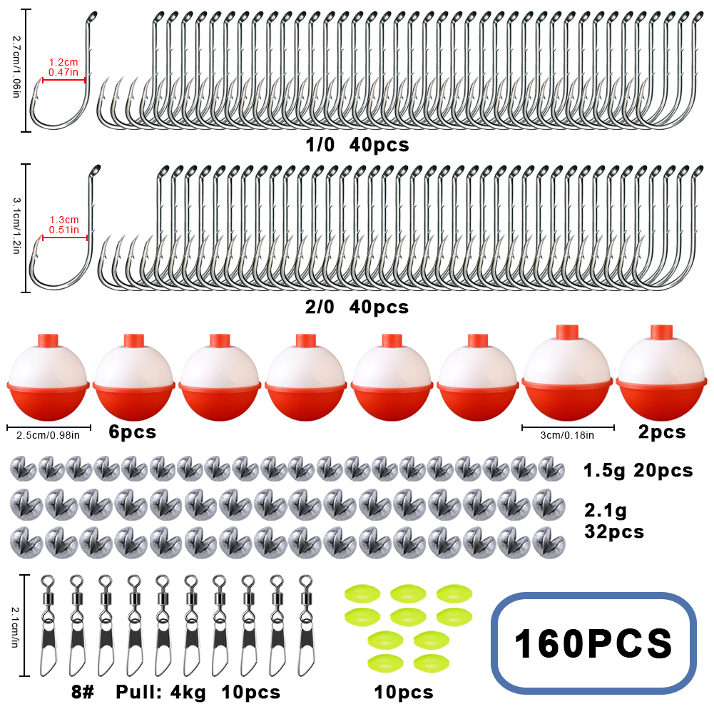 FREE FISHER 161pcs Fishing Tackle Kit Octopus Barbed Hooks Fishing Floats Swivels Beads Fishing Weights Sinkers Plastic Box for Saltwater